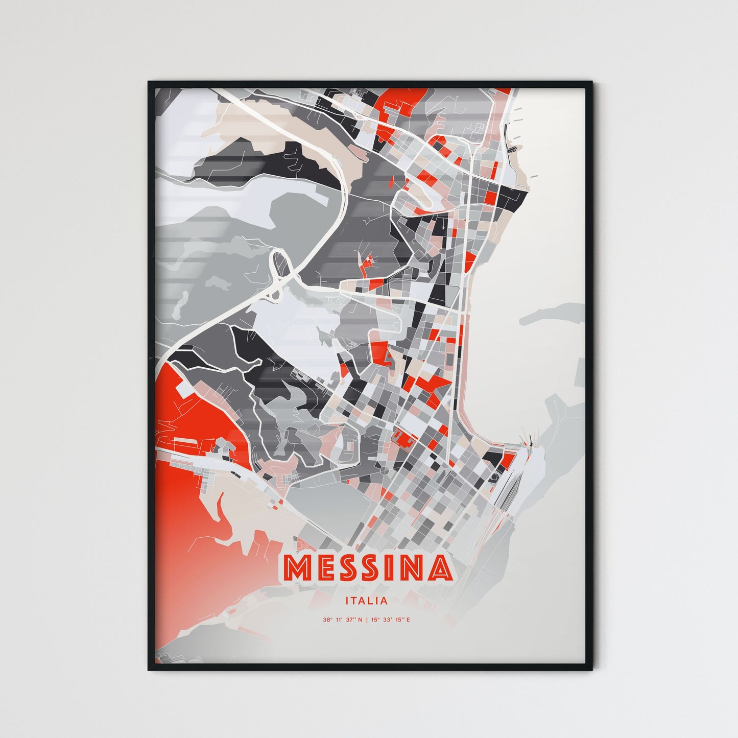 Colorful Messina Italy Fine Art Map Modern Expressive