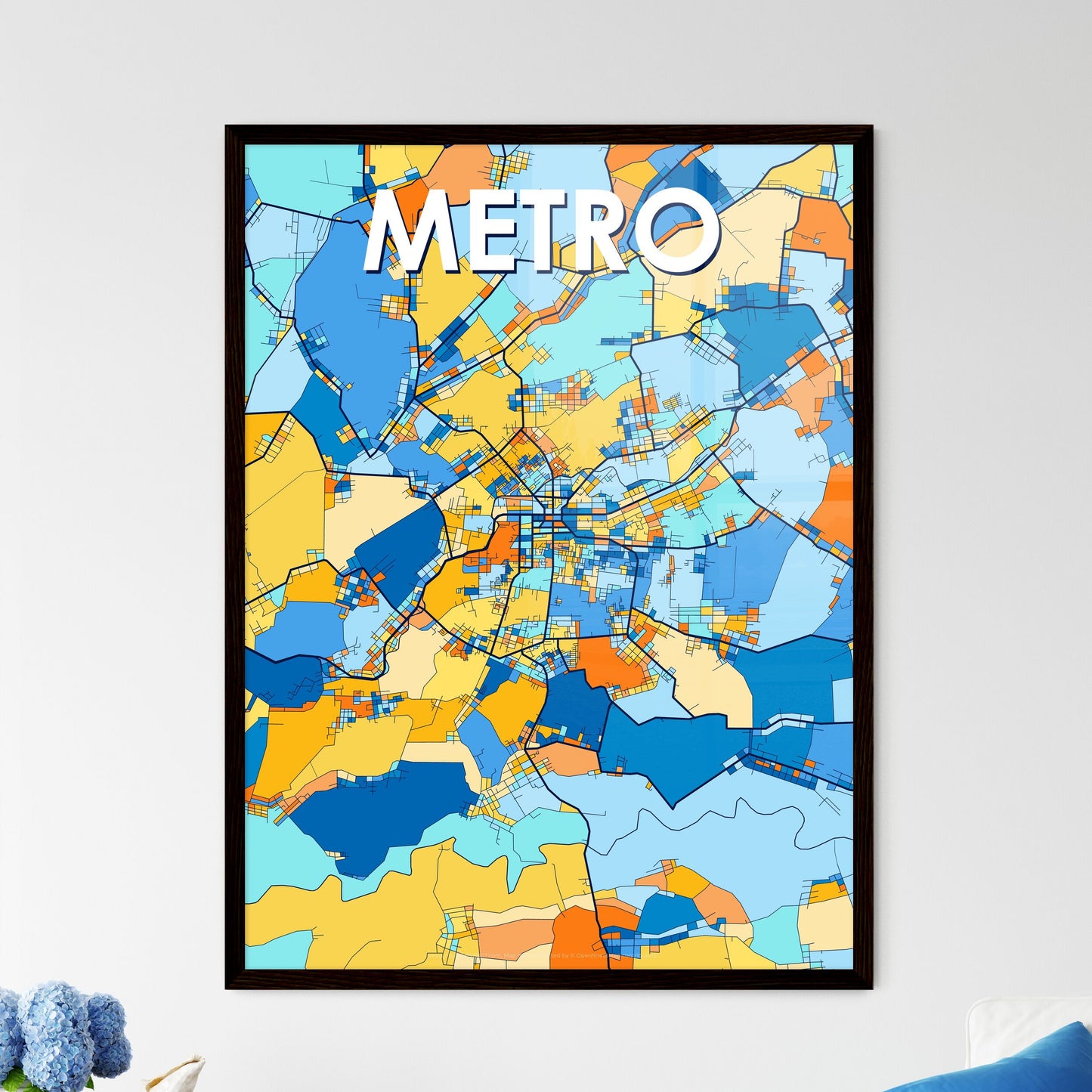 METRO INDONESIA Vibrant Colorful Art Map Poster Blue Orange