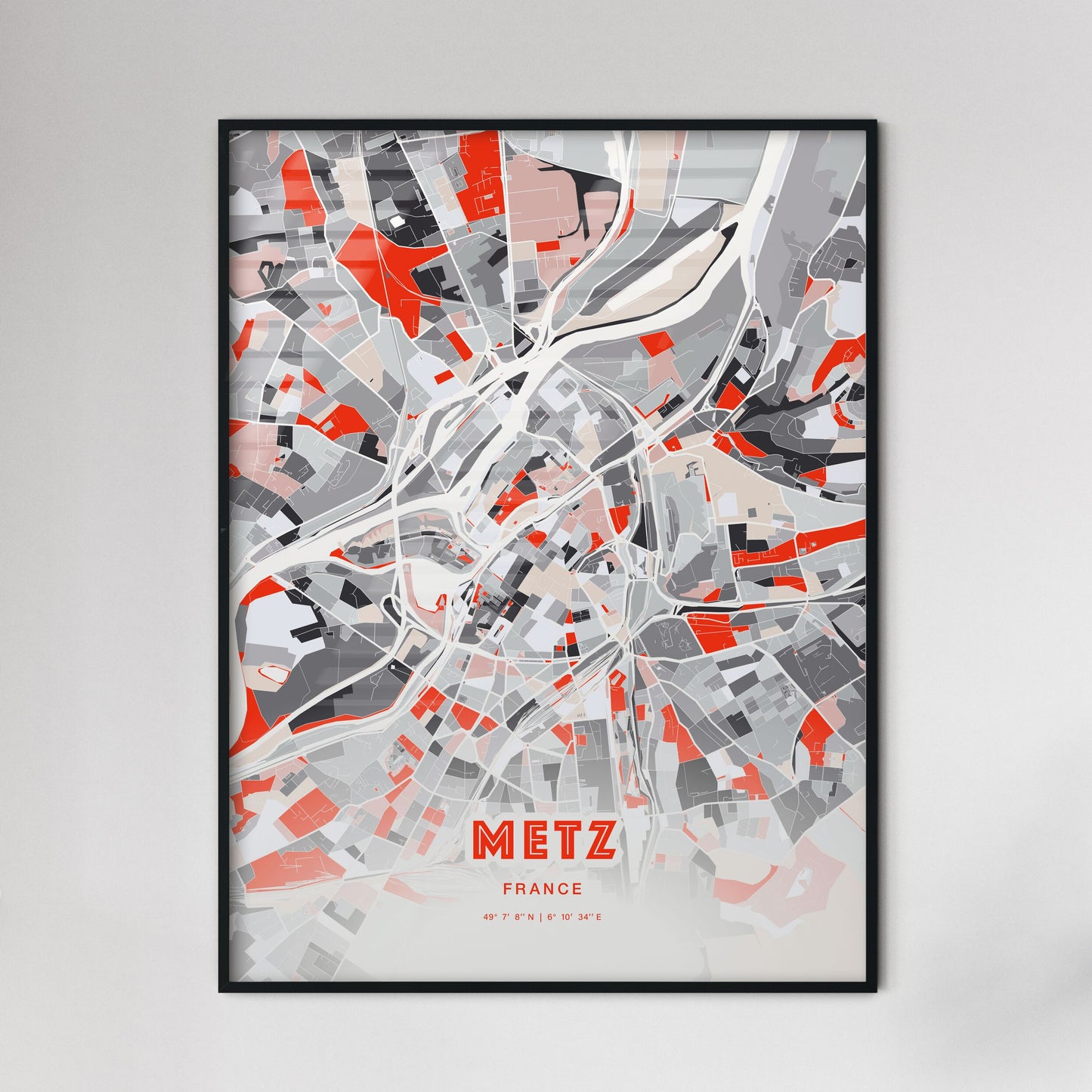 Colorful Metz France Fine Art Map Modern Expressive