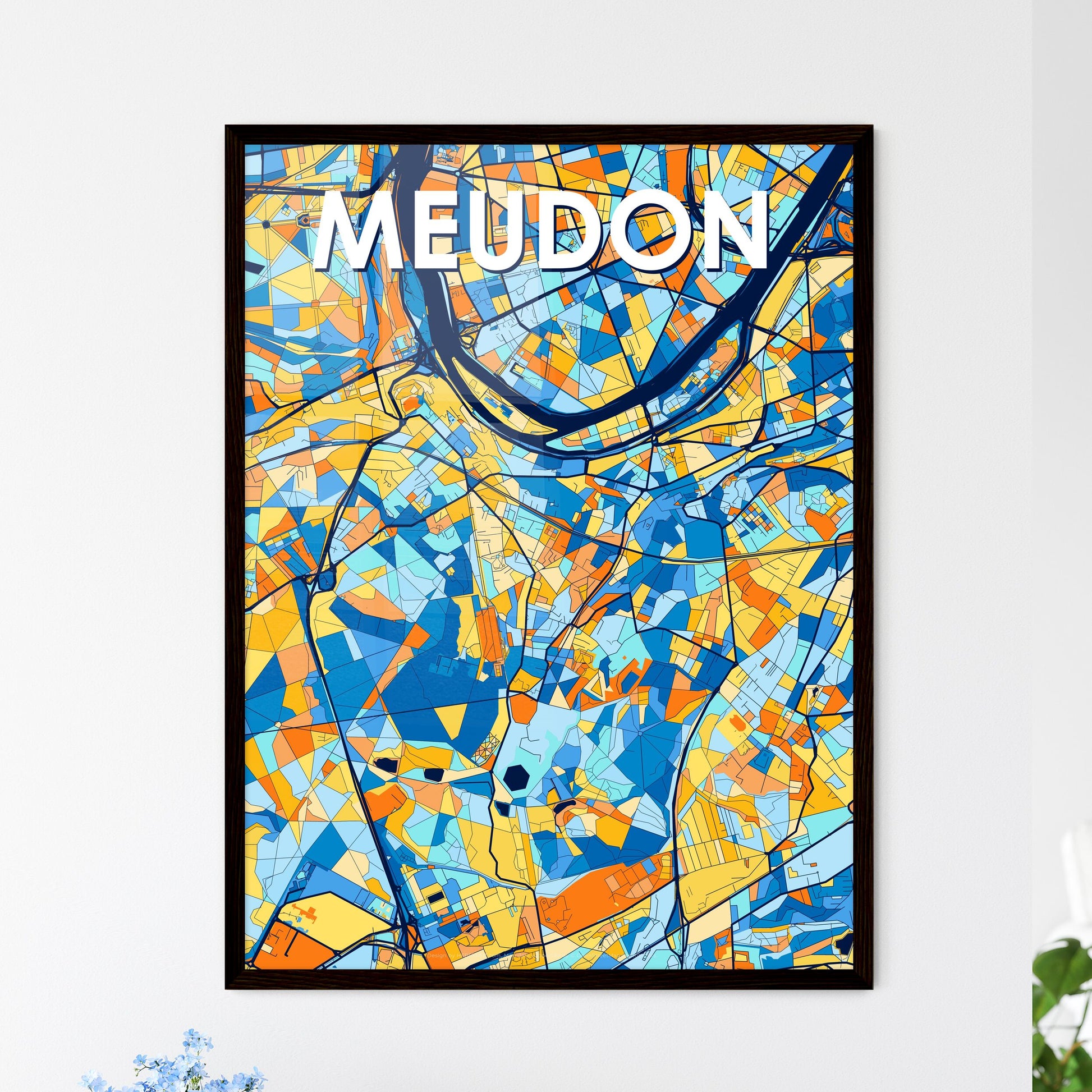 MEUDON FRANCE Vibrant Colorful Art Map Poster Blue Orange