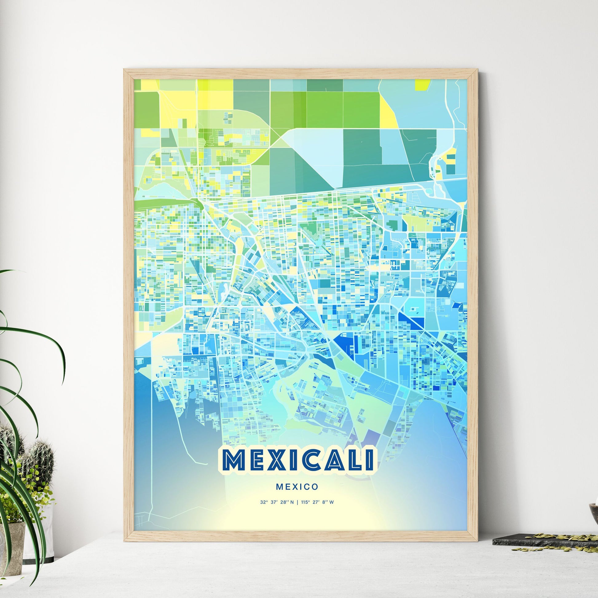 Colorful Mexicali Mexico Fine Art Map Cool Blue