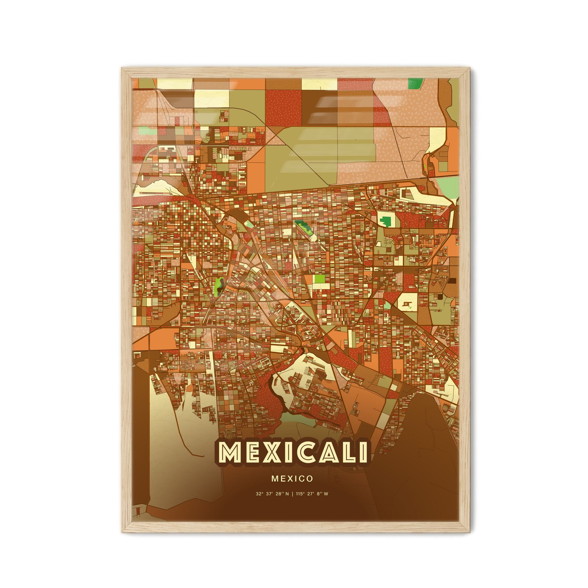 Colorful Mexicali Mexico Fine Art Map Farmhouse