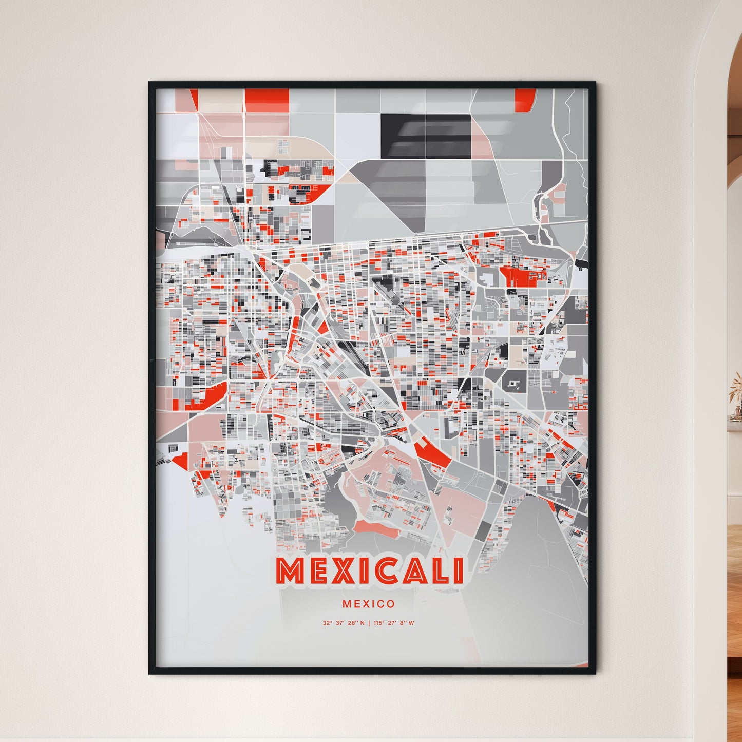 Colorful Mexicali Mexico Fine Art Map Modern Expressive