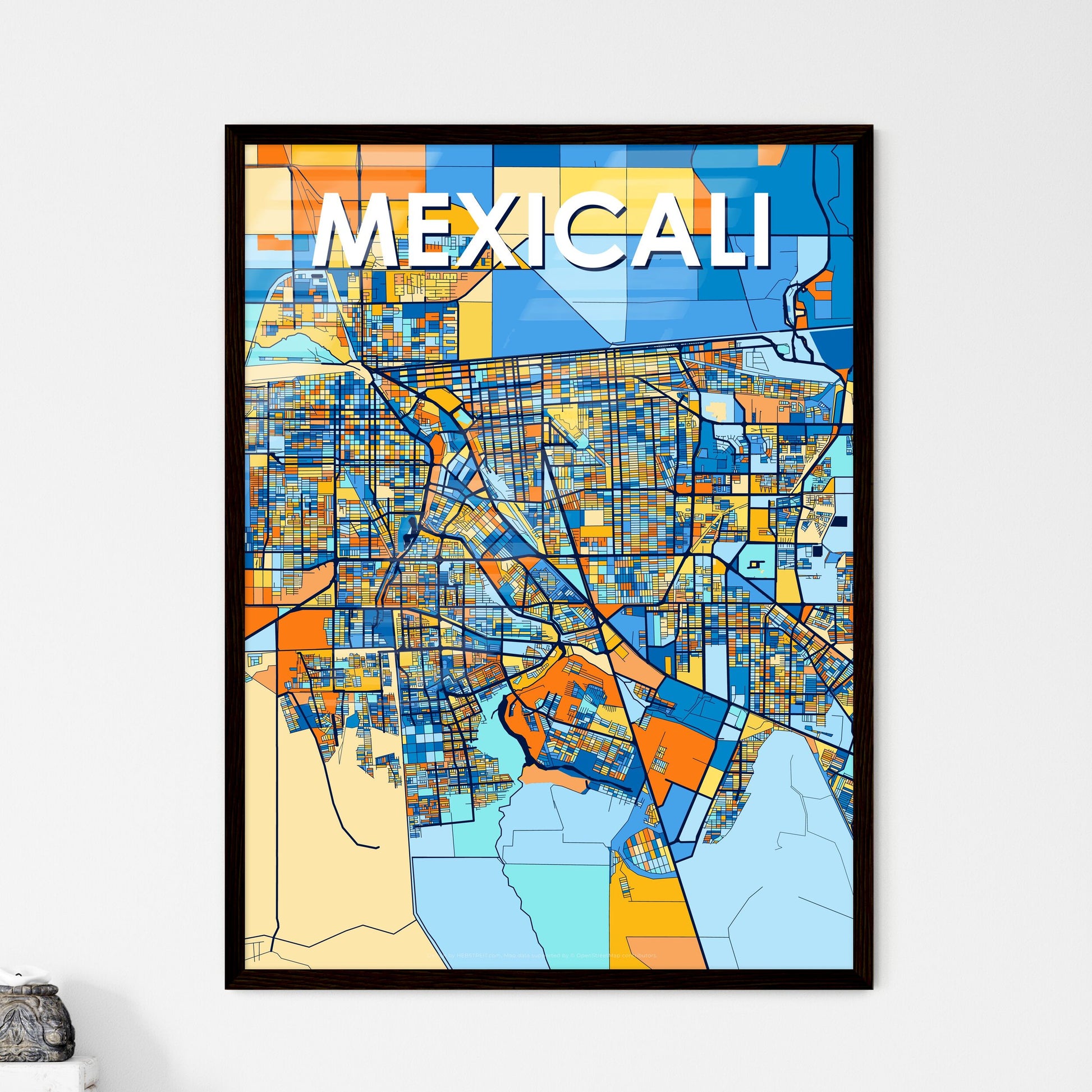 MEXICALI MEXICO Vibrant Colorful Art Map Poster Blue Orange