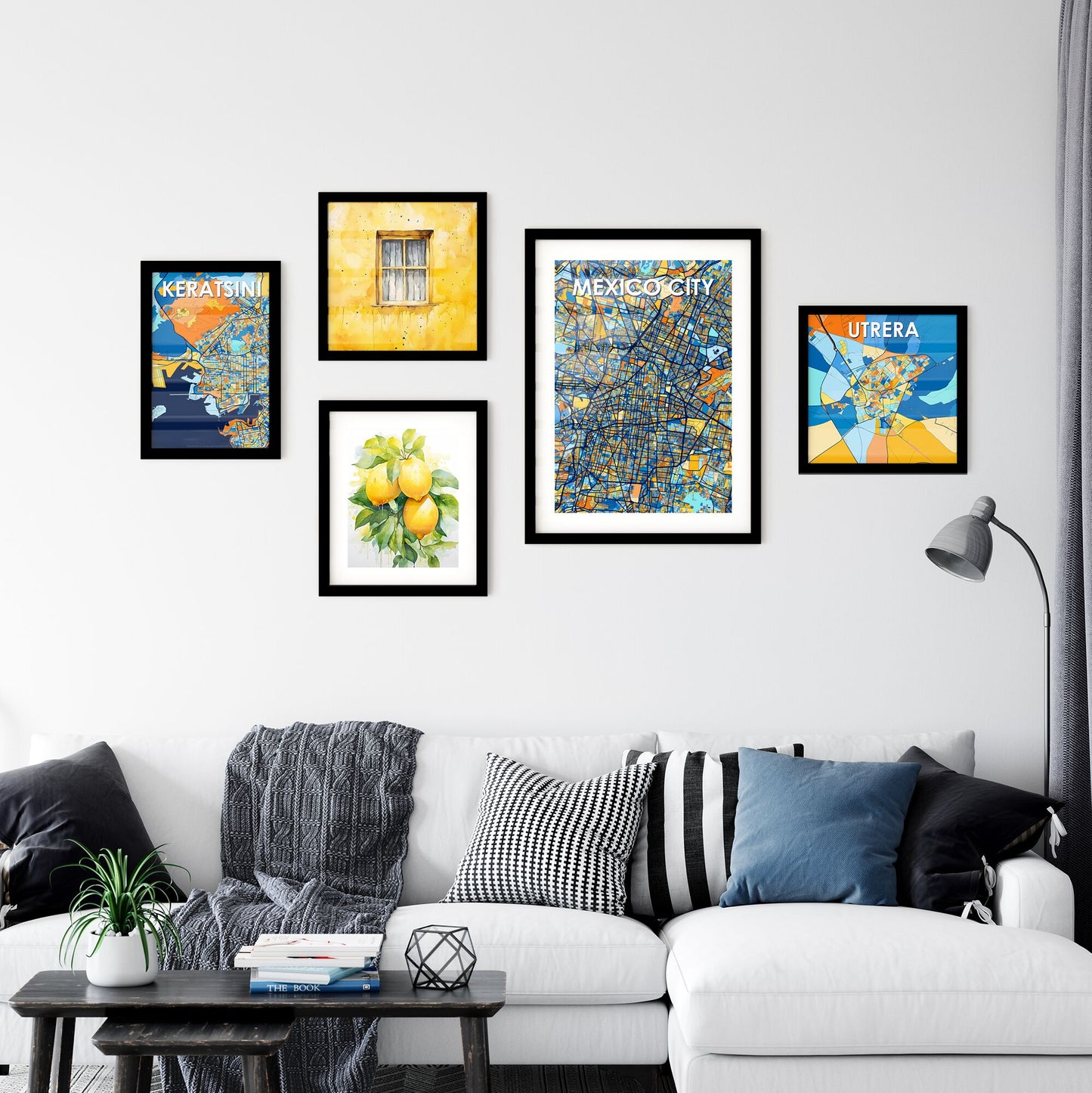 MEXICO CITY MEXICO Vibrant Colorful Art Map Poster Blue Orange