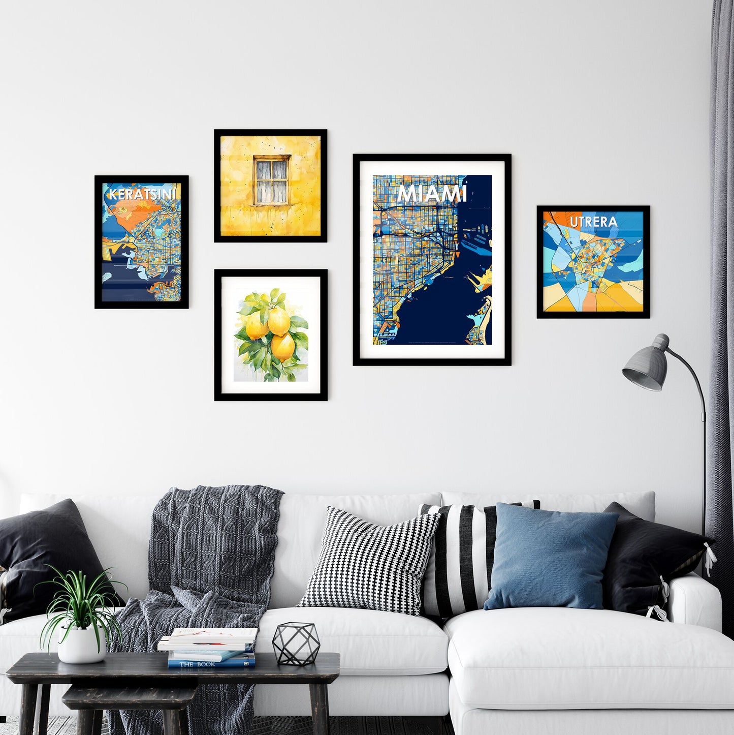 MIAMI FLORIDA Vibrant Colorful Art Map Poster Blue Orange