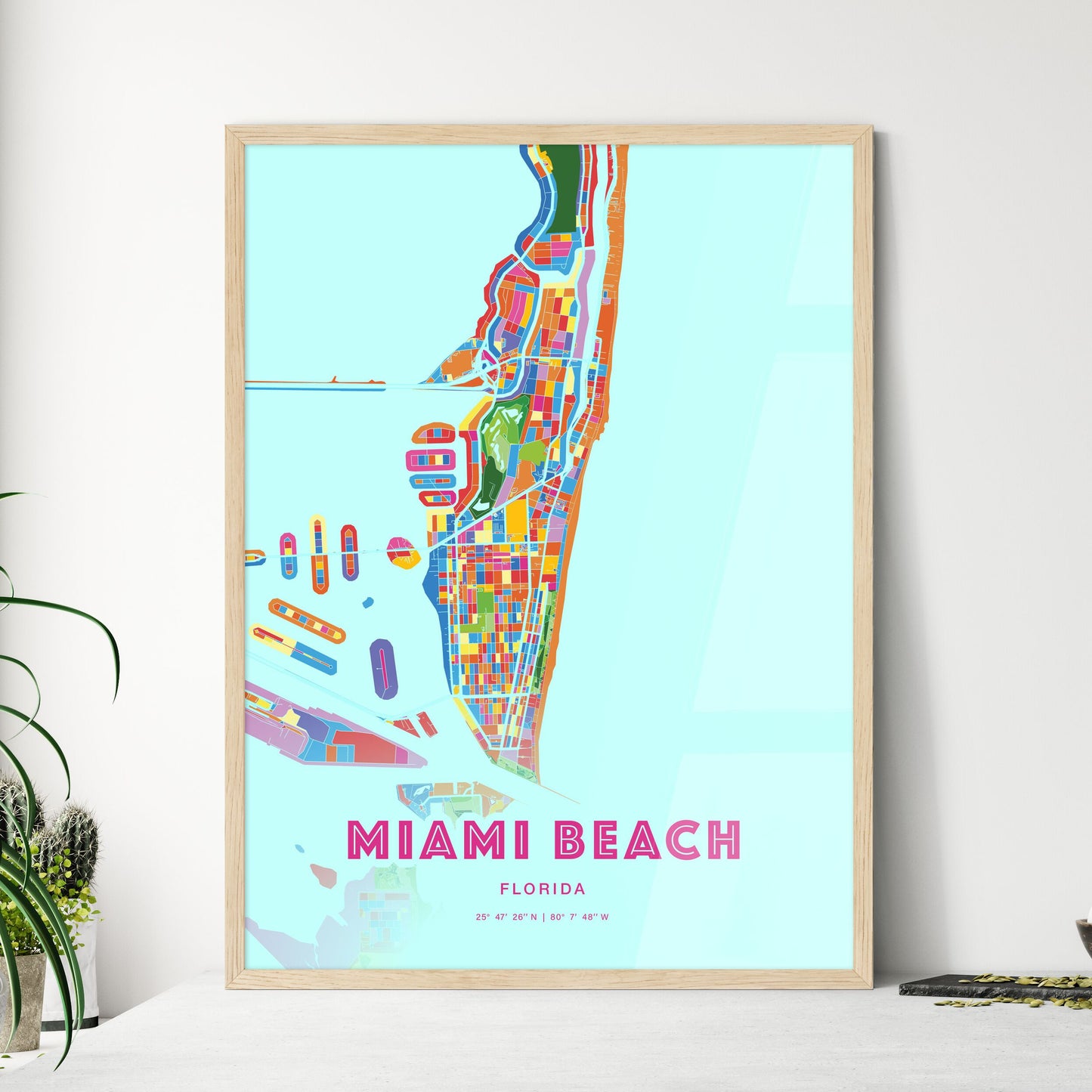 Colorful Miami Beach Florida Fine Art Map Crazy Colors