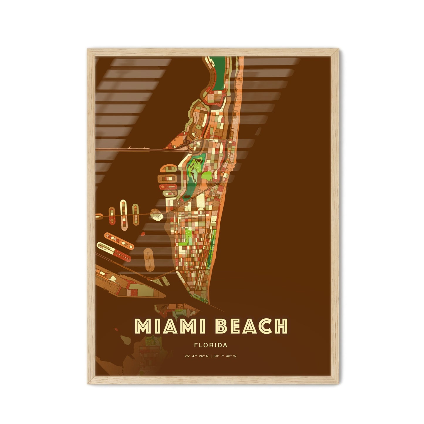 Colorful Miami Beach Florida Fine Art Map Farmhouse
