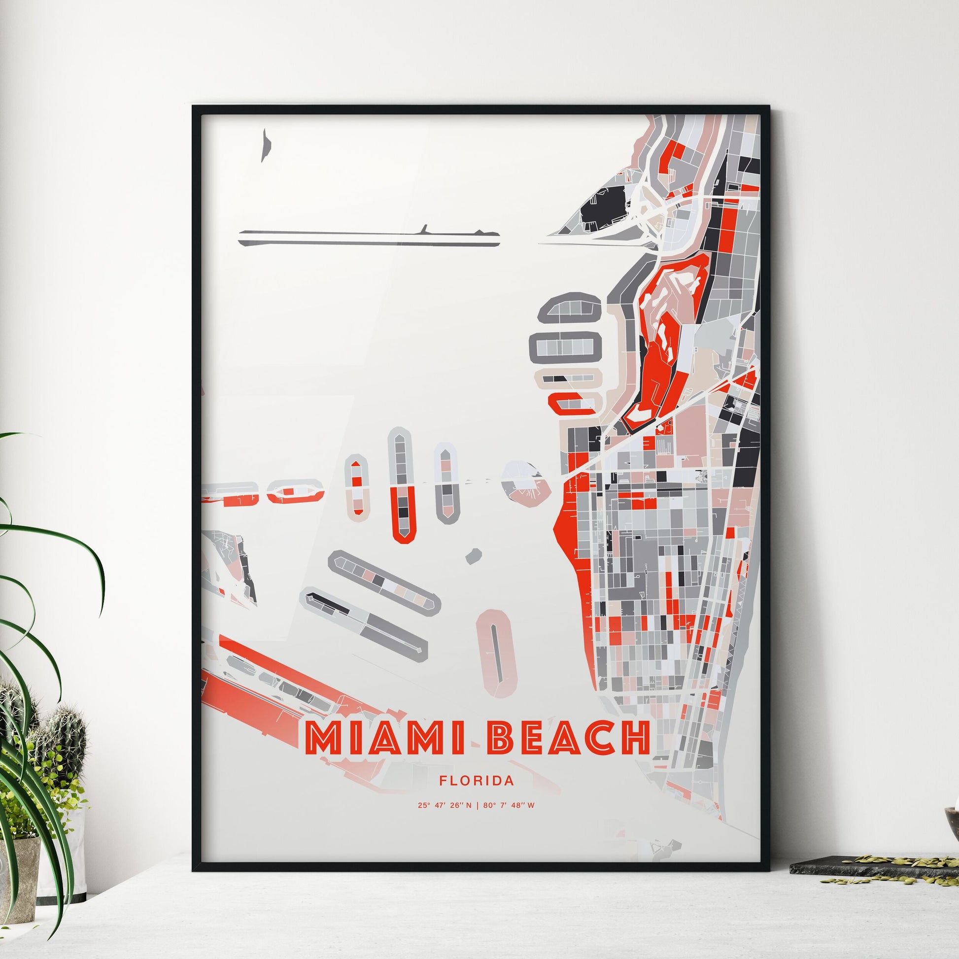 Colorful Miami Beach Florida Fine Art Map Modern Expressive