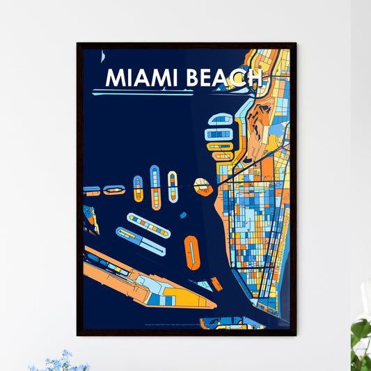 MIAMI BEACH FLORIDA Vibrant Colorful Art Map Poster Blue Orange