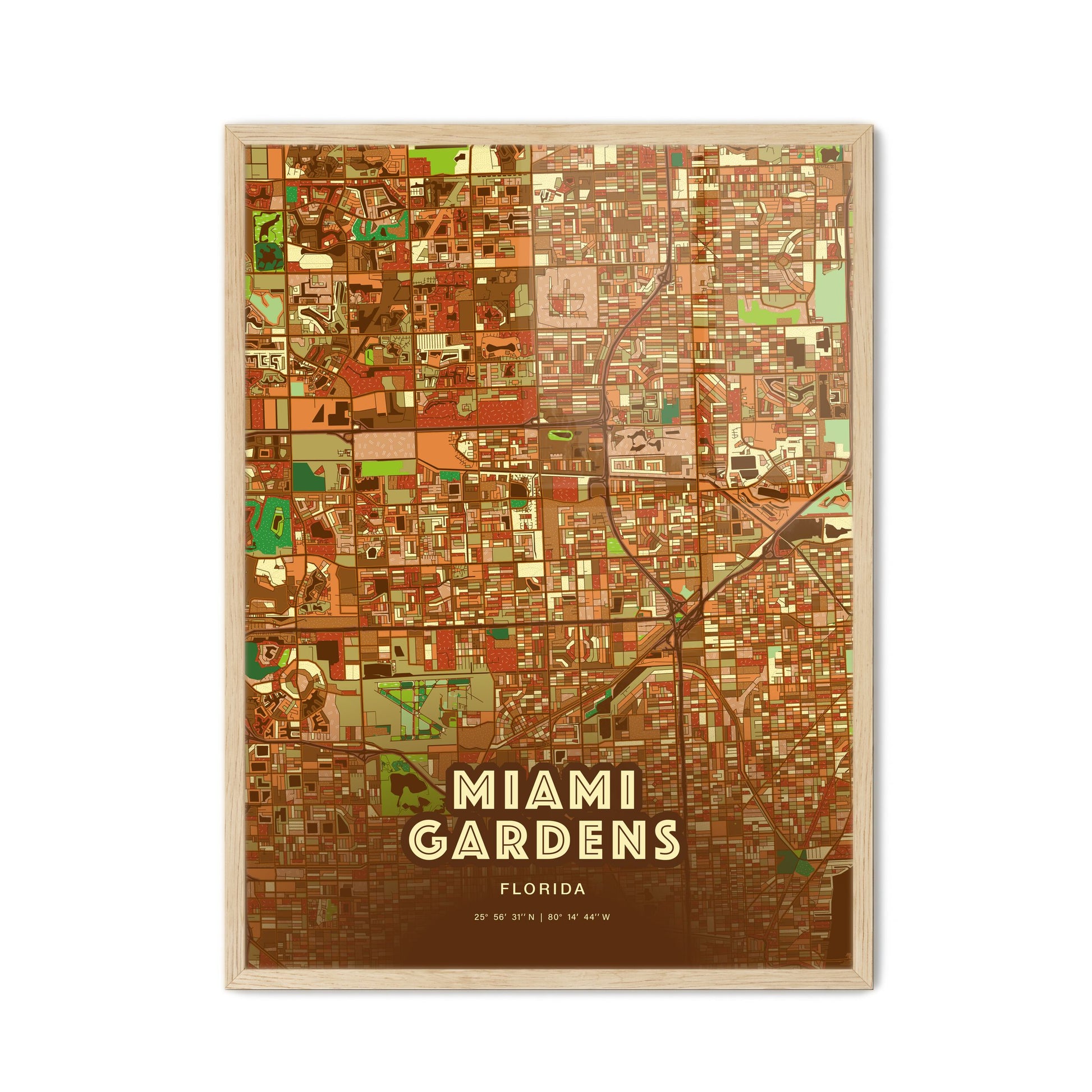 Colorful Miami Gardens Florida Fine Art Map Farmhouse