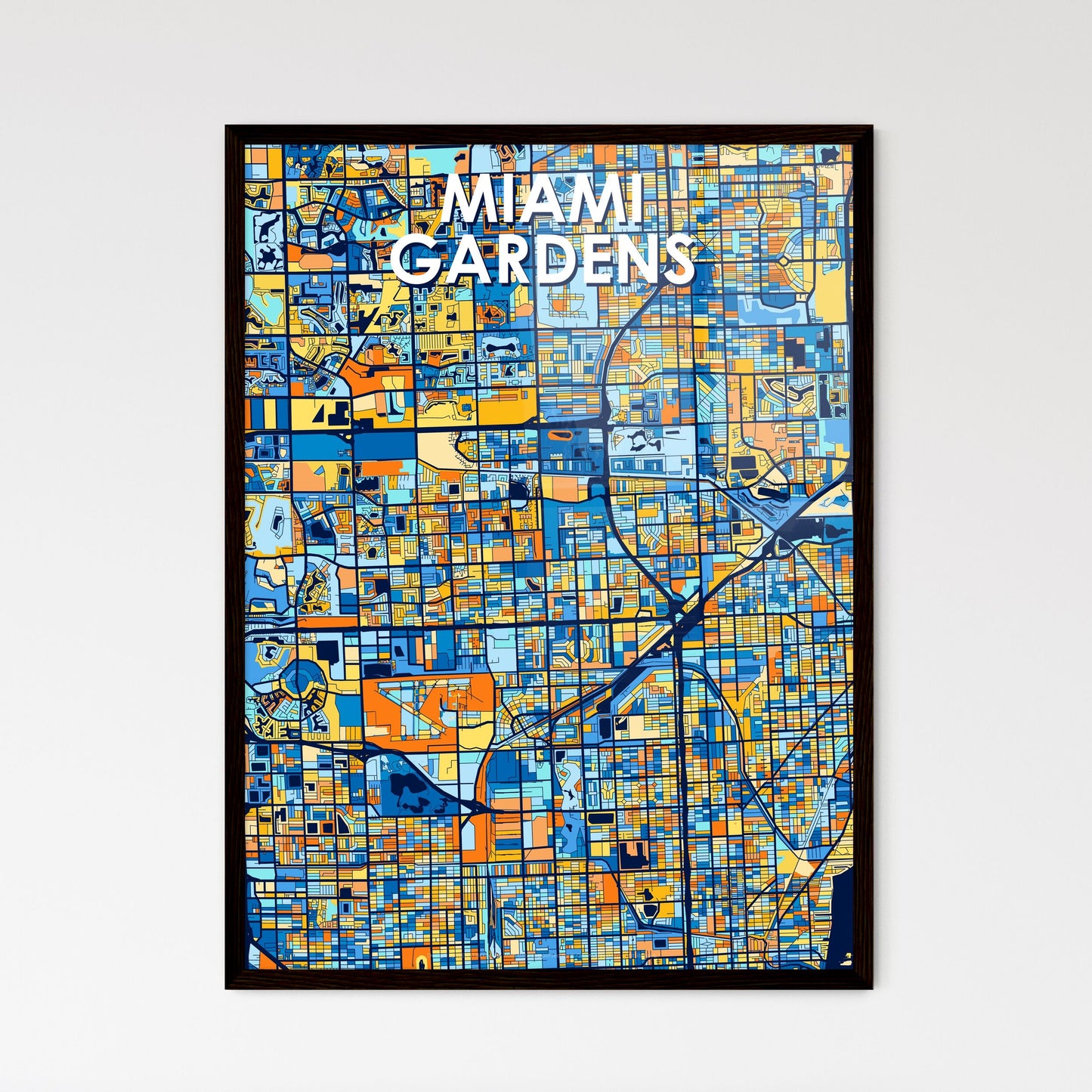 MIAMI GARDENS FLORIDA Vibrant Colorful Art Map Poster Blue Orange