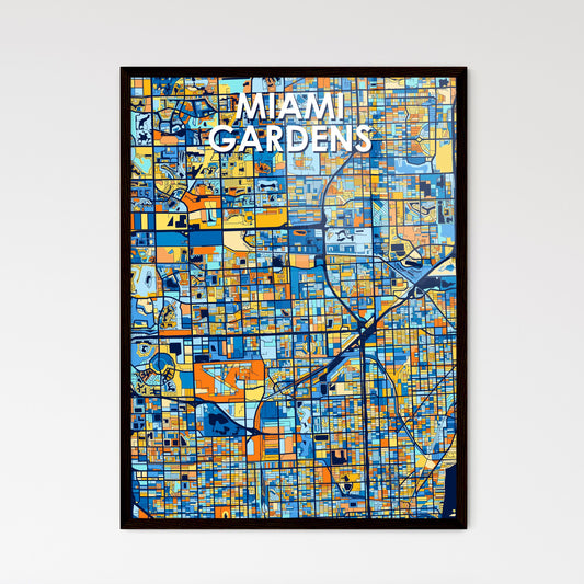 MIAMI GARDENS FLORIDA Vibrant Colorful Art Map Poster Blue Orange