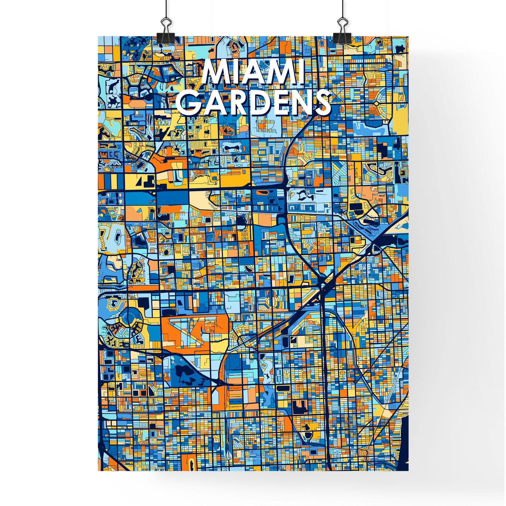 MIAMI GARDENS FLORIDA Vibrant Colorful Art Map Poster Blue Orange