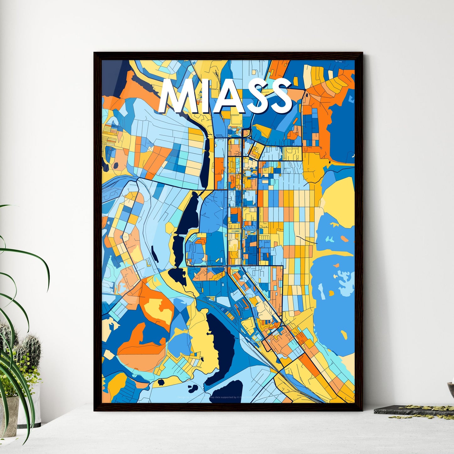 MIASS RUSSIA Vibrant Colorful Art Map Poster Blue Orange