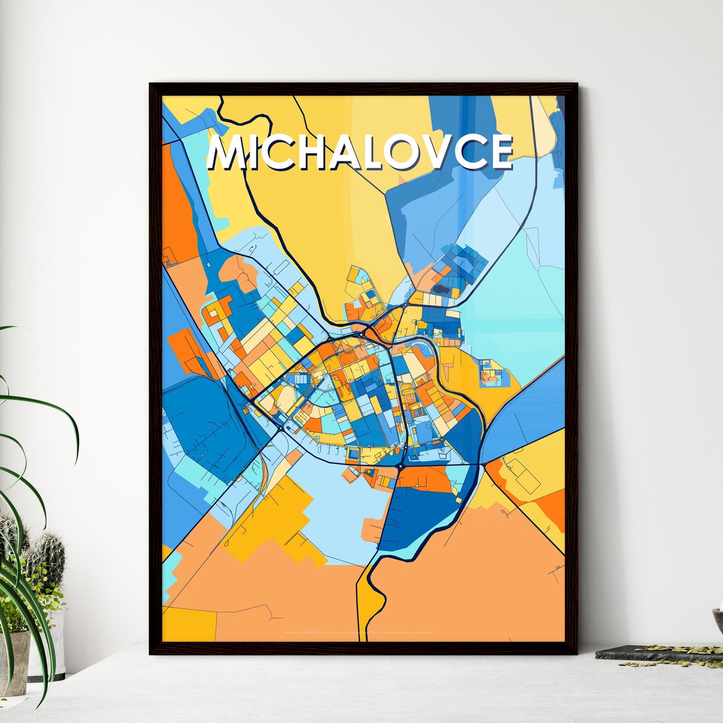 MICHALOVCE SLOVAKIA Vibrant Colorful Art Map Poster Blue Orange