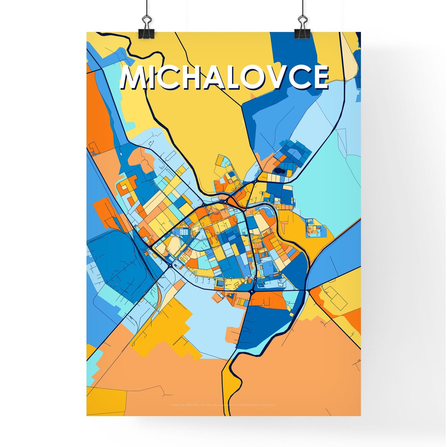 MICHALOVCE SLOVAKIA Vibrant Colorful Art Map Poster Blue Orange