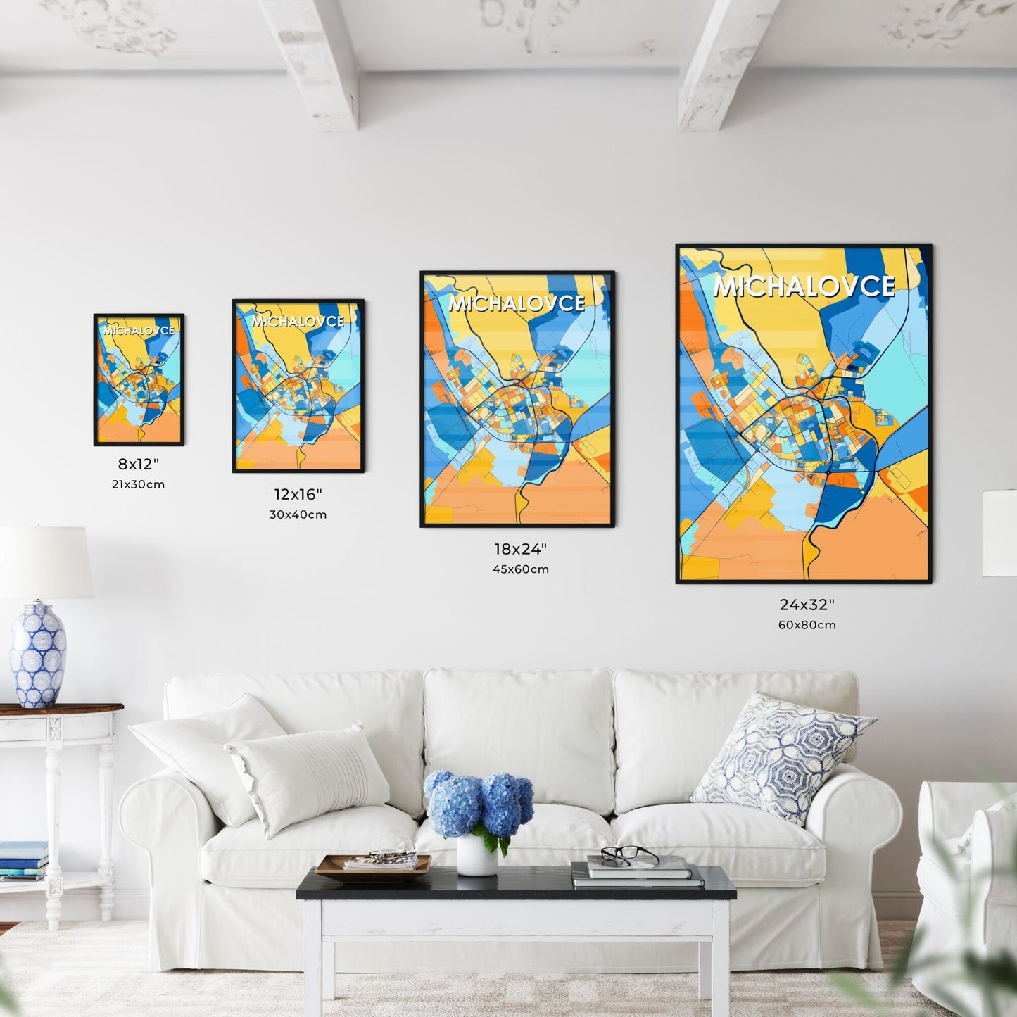 MICHALOVCE SLOVAKIA Vibrant Colorful Art Map Poster Blue Orange