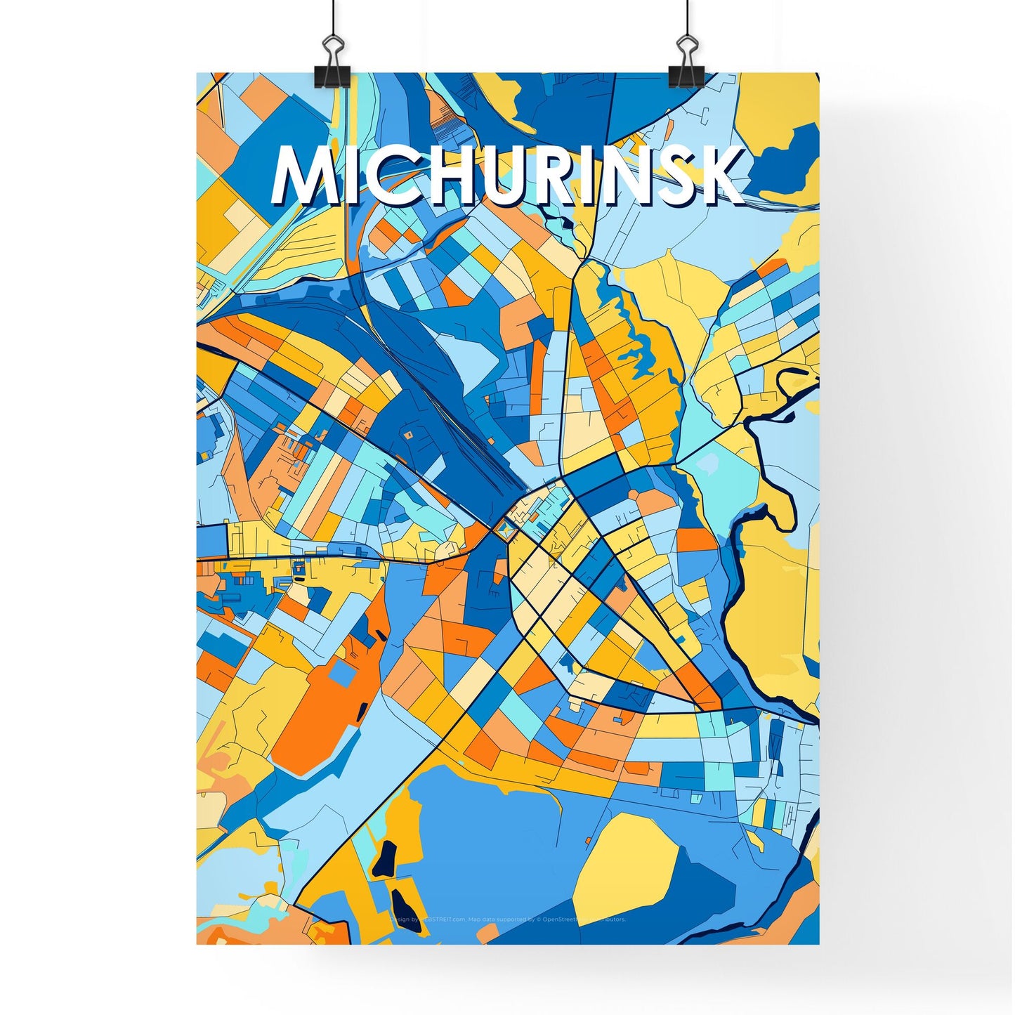 MICHURINSK RUSSIA Vibrant Colorful Art Map Poster Blue Orange