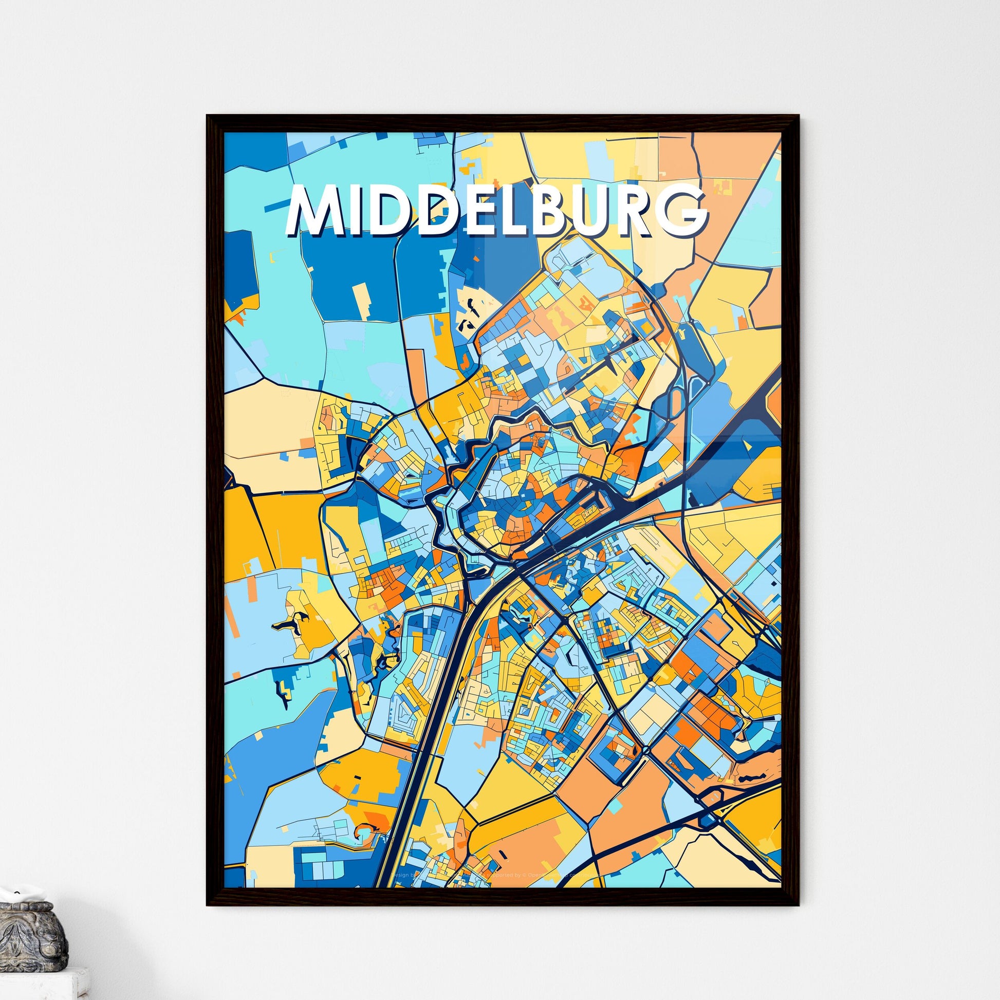 MIDDELBURG NETHERLANDS Vibrant Colorful Art Map Poster Blue Orange