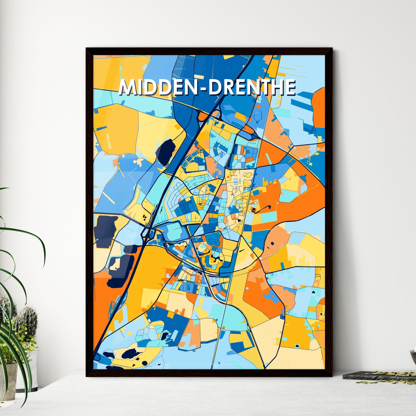 MIDDEN-DRENTHE NETHERLANDS Vibrant Colorful Art Map Poster Blue Orange