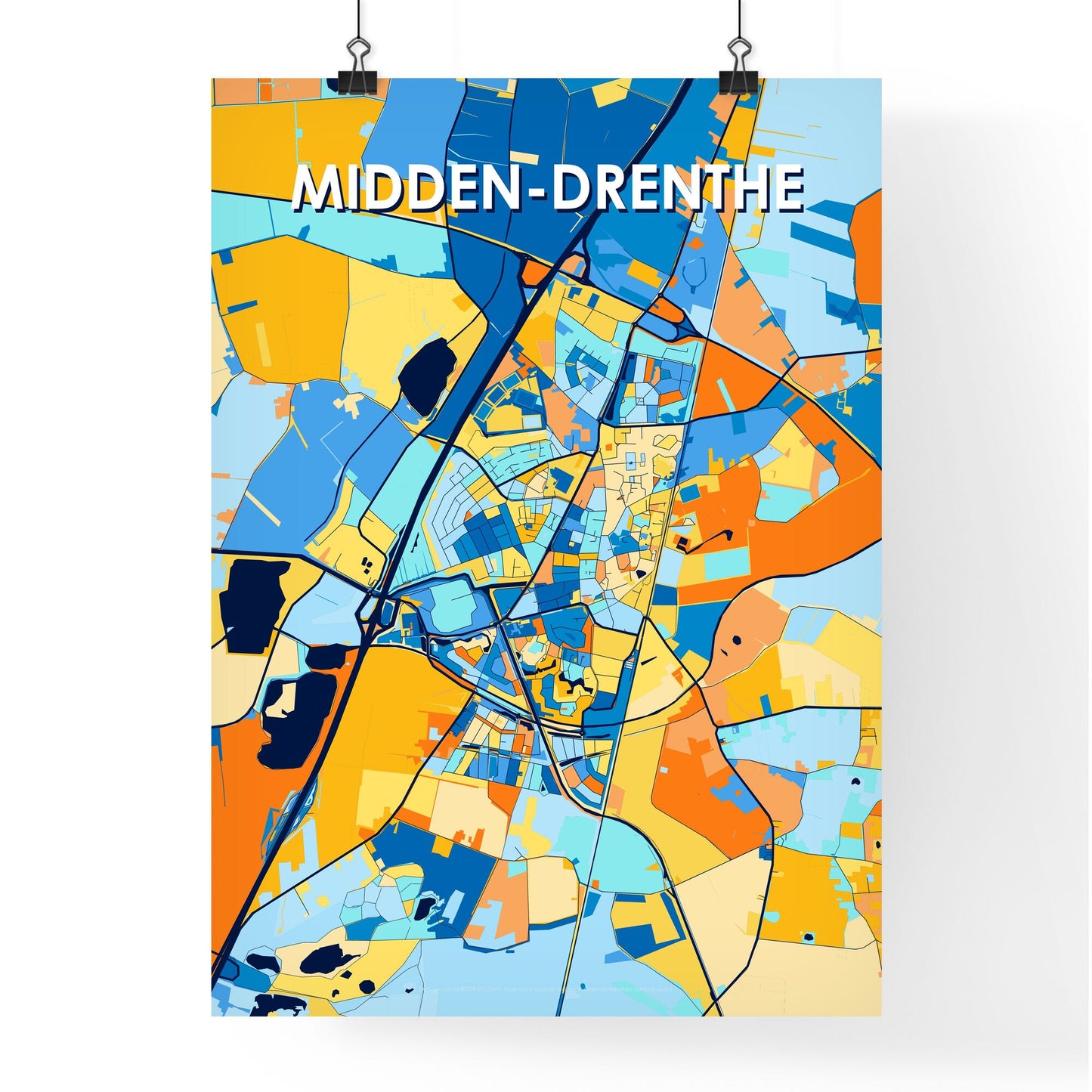 MIDDEN-DRENTHE NETHERLANDS Vibrant Colorful Art Map Poster Blue Orange