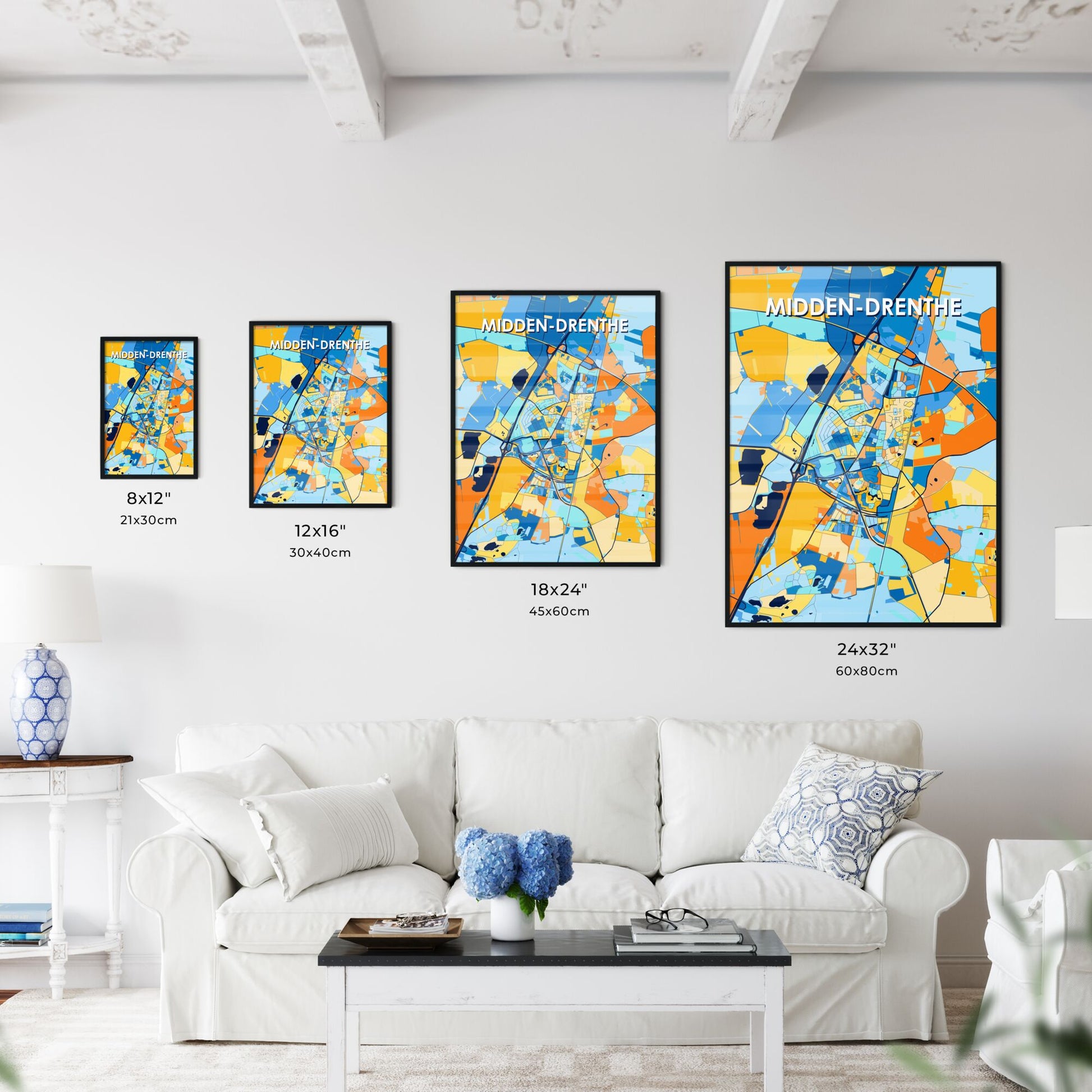 MIDDEN-DRENTHE NETHERLANDS Vibrant Colorful Art Map Poster Blue Orange