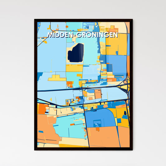 MIDDEN-GRONINGEN NETHERLANDS Vibrant Colorful Art Map Poster Blue Orange