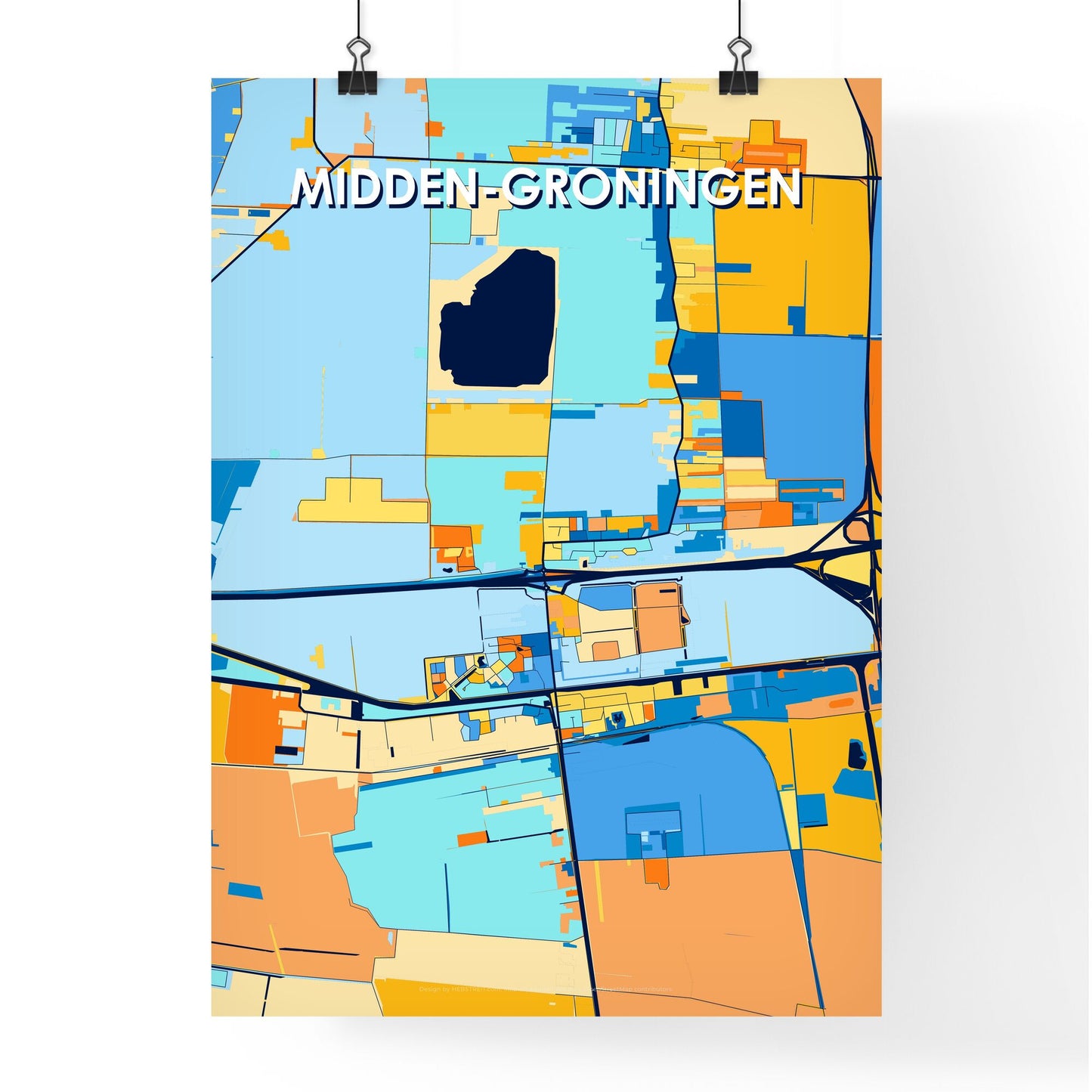 MIDDEN-GRONINGEN NETHERLANDS Vibrant Colorful Art Map Poster Blue Orange