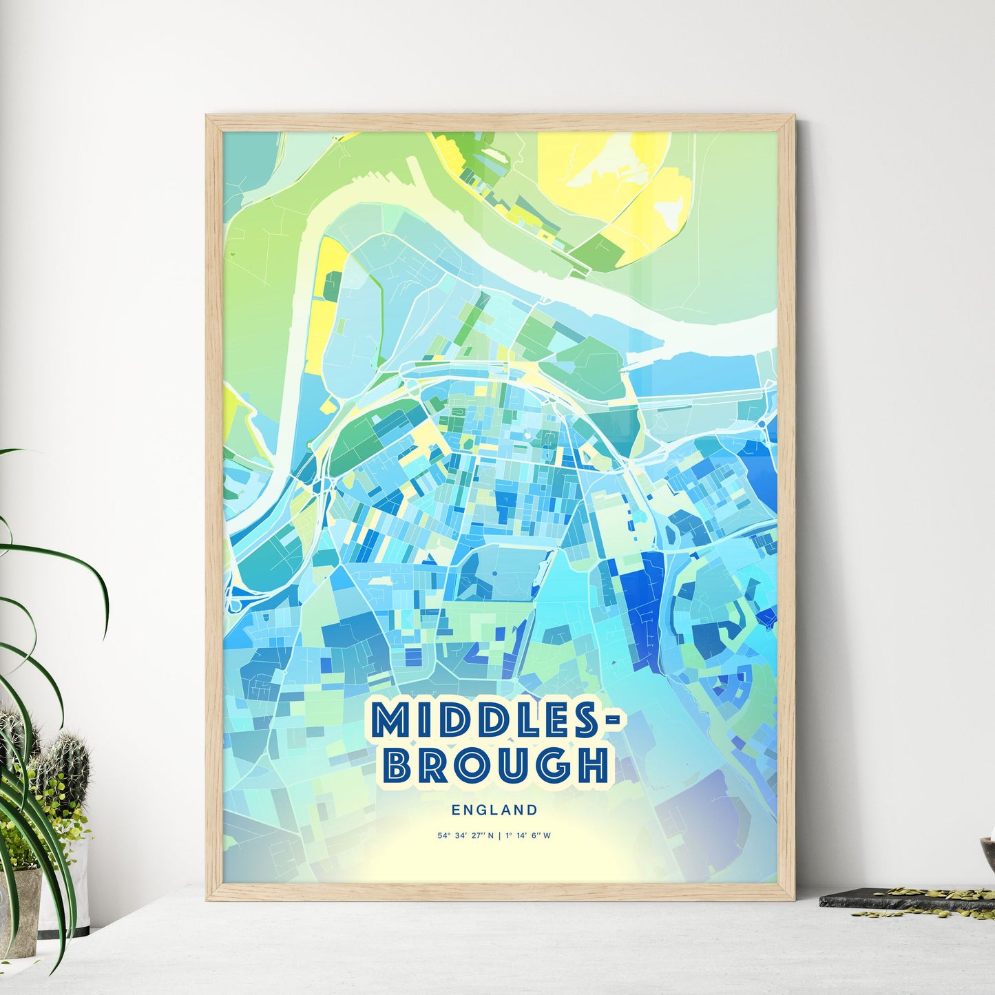 Colorful Middlesbrough England Fine Art Map Cool Blue