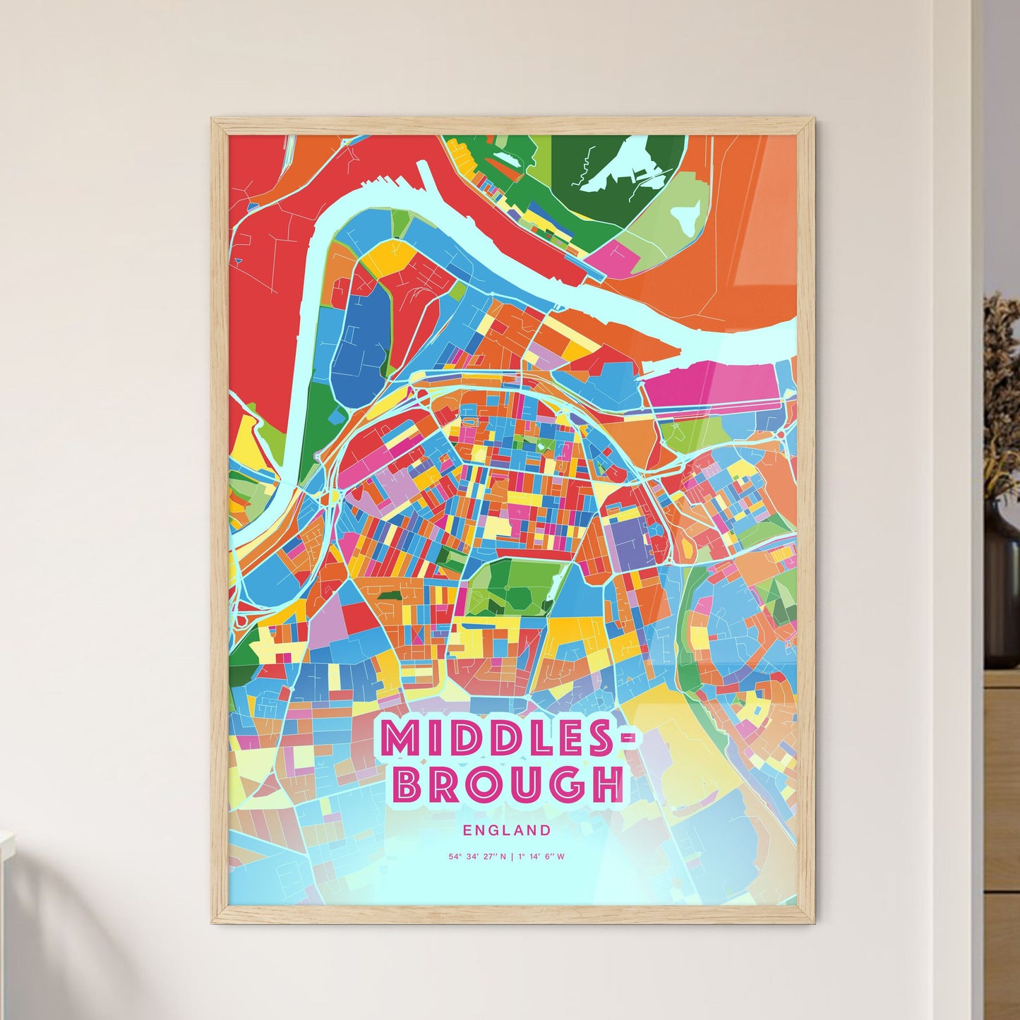 Colorful Middlesbrough England Fine Art Map Crazy Colors