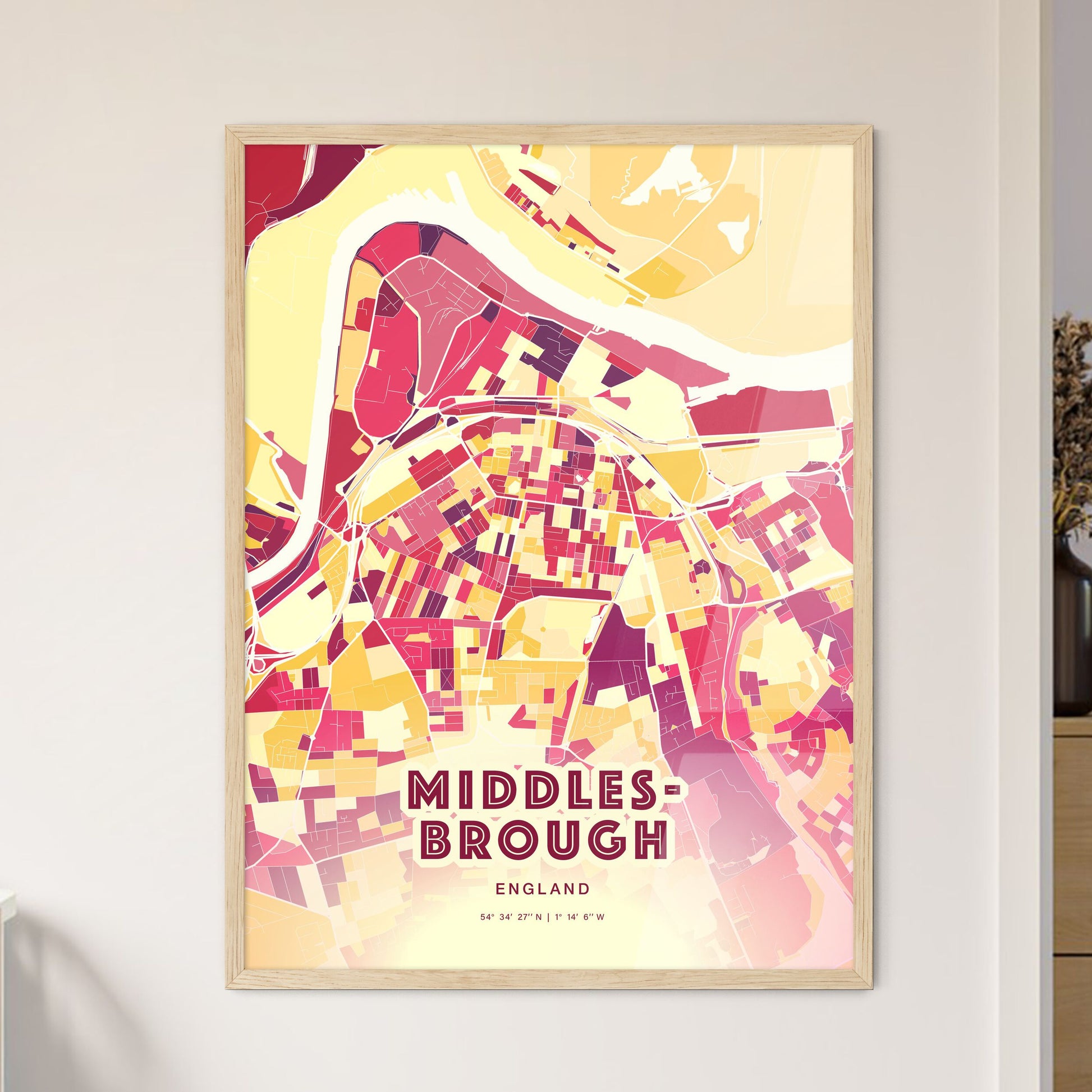 Colorful Middlesbrough England Fine Art Map Hot Red