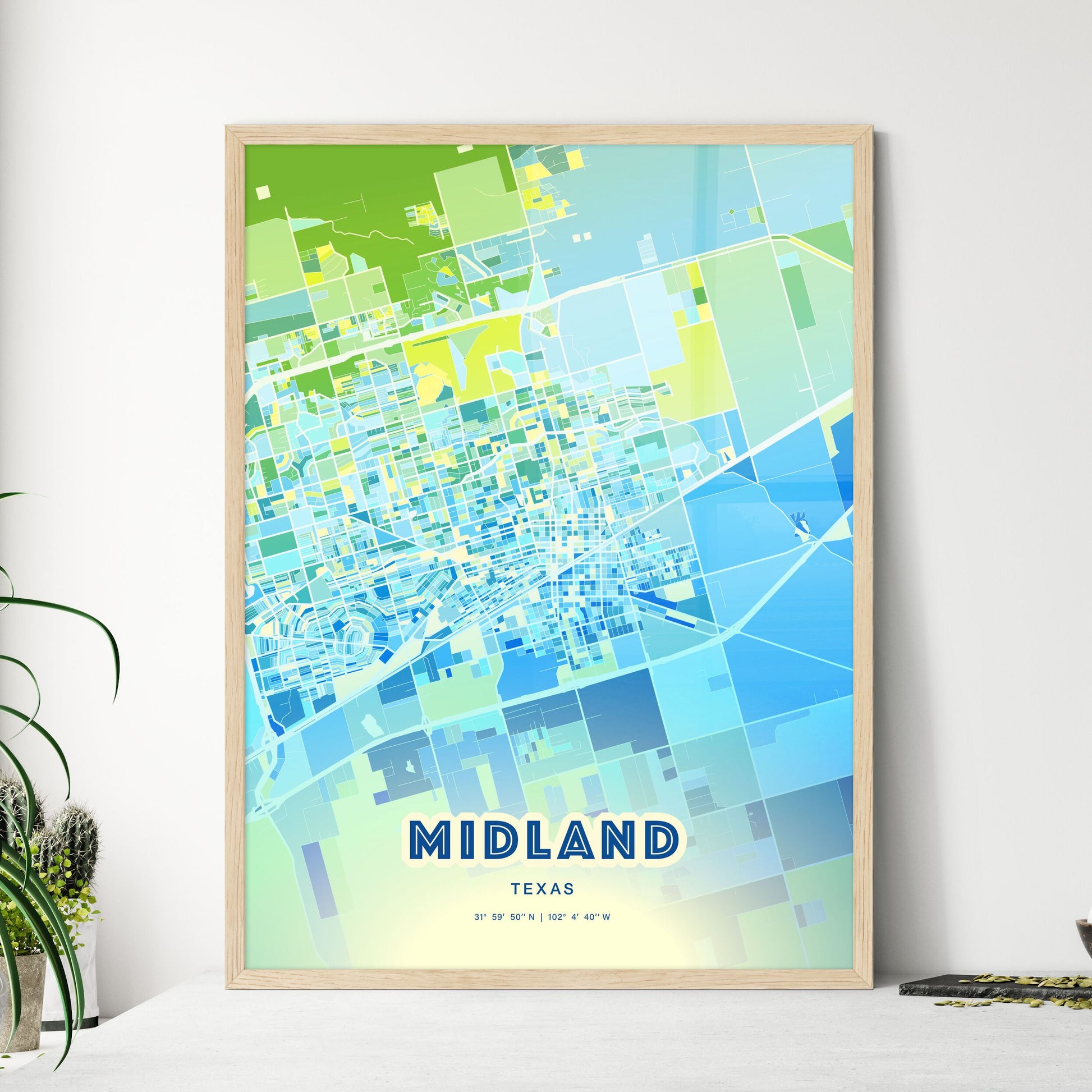 Colorful Midland Texas Fine Art Map Cool Blue