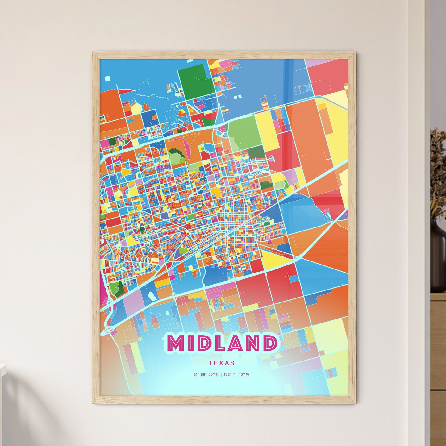 Colorful Midland Texas Fine Art Map Crazy Colors