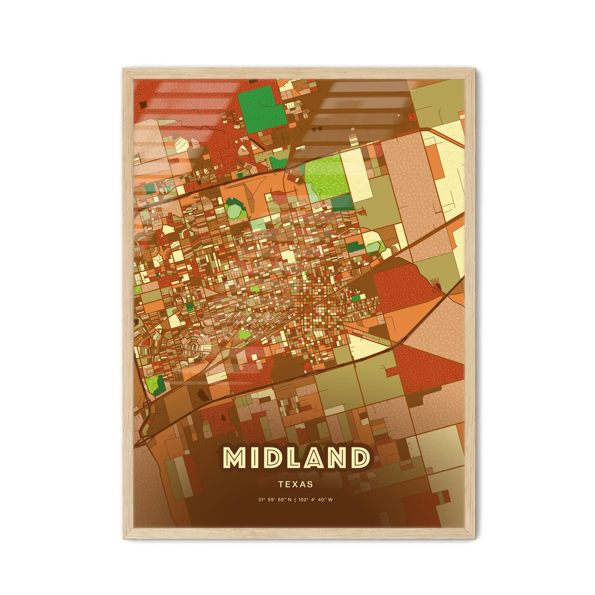 Colorful Midland Texas Fine Art Map Farmhouse