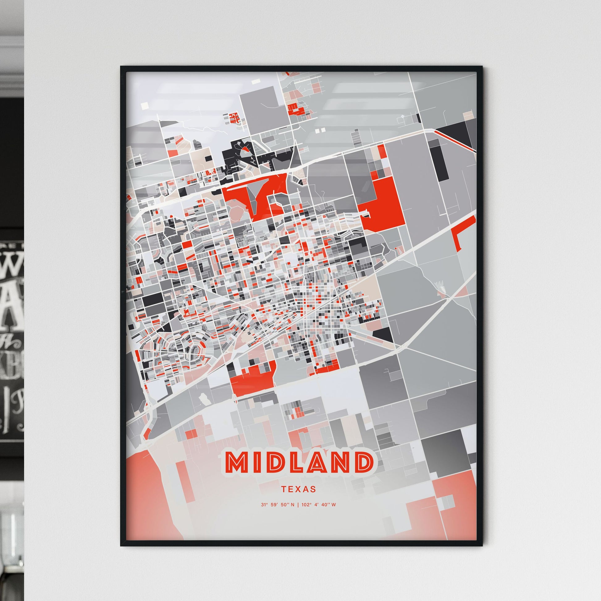 Colorful Midland Texas Fine Art Map Modern Expressive