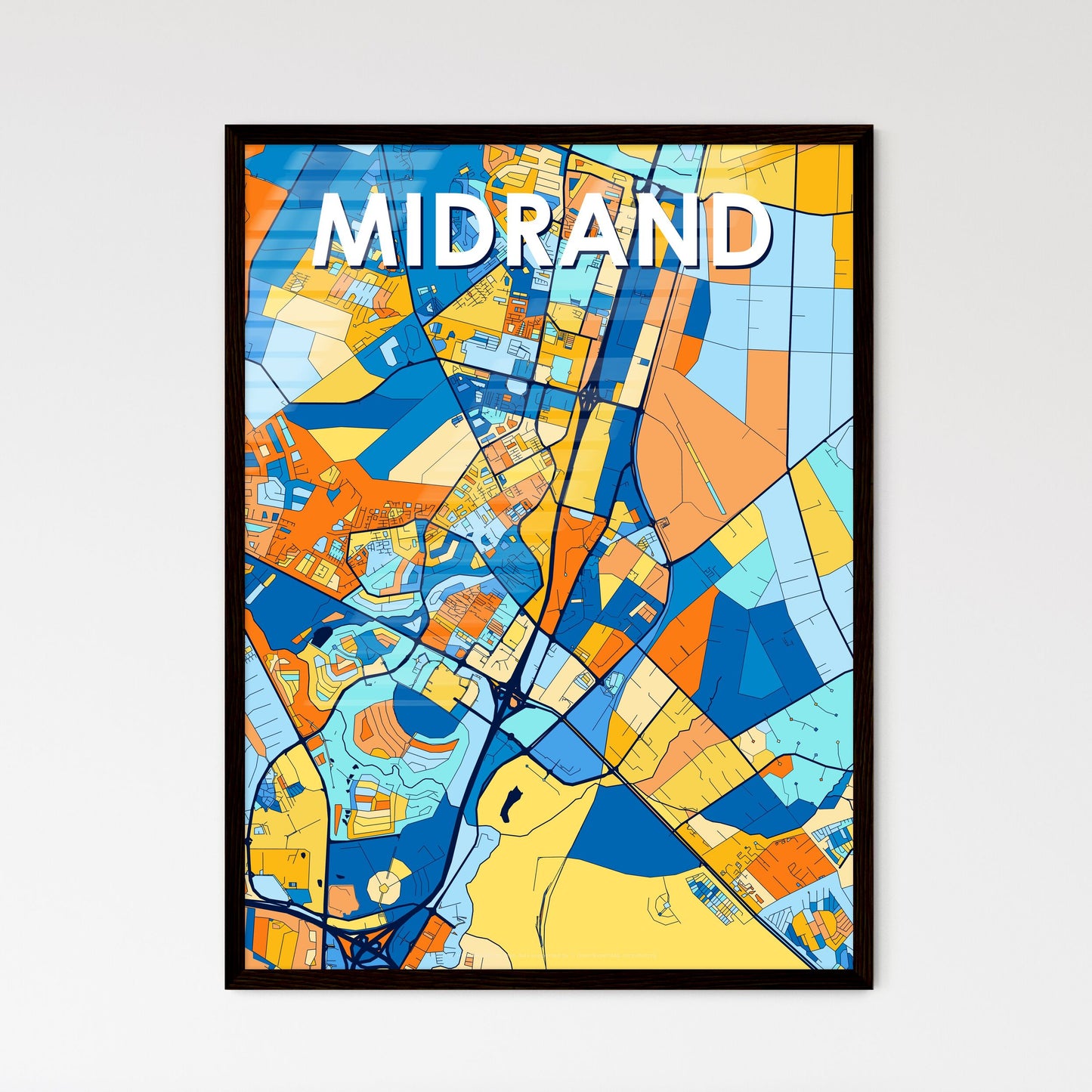 MIDRAND SOUTH AFRICA Vibrant Colorful Art Map Poster Blue Orange