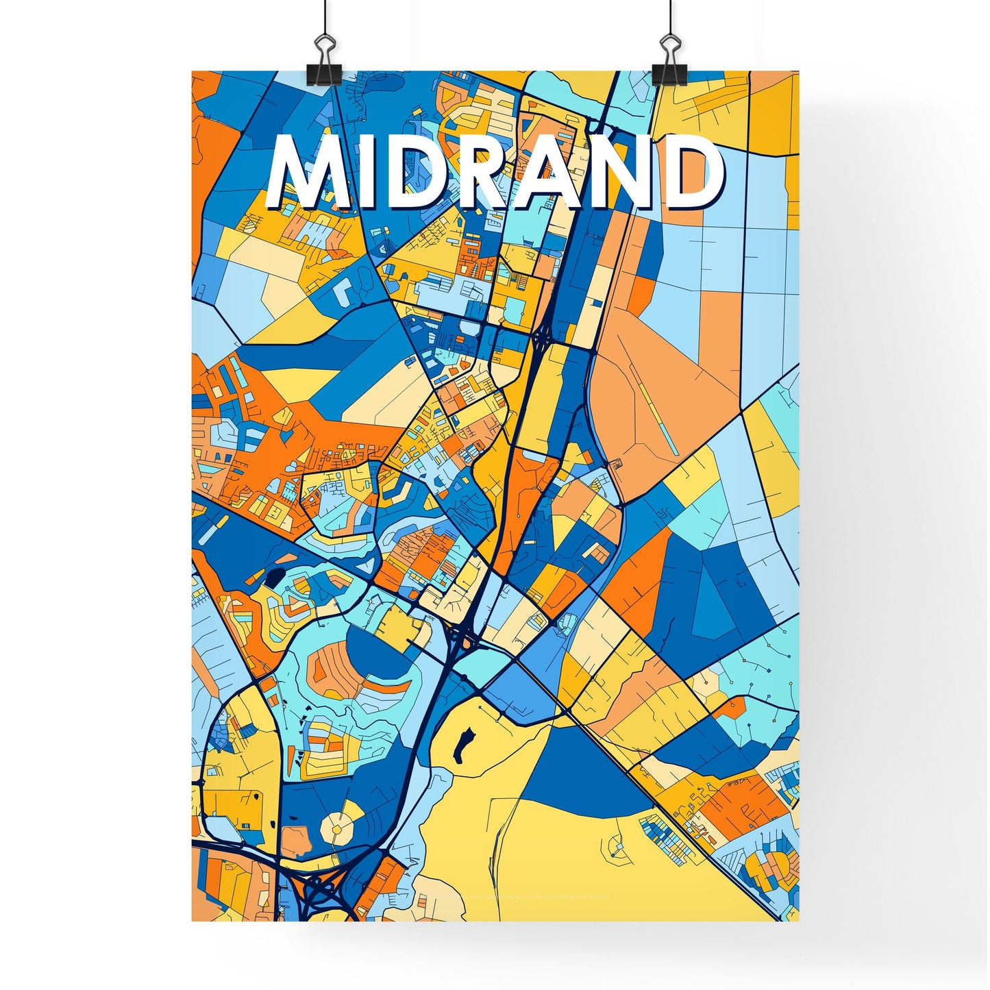 MIDRAND SOUTH AFRICA Vibrant Colorful Art Map Poster Blue Orange