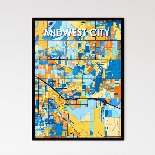 MIDWEST CITY OKLAHOMA Vibrant Colorful Art Map Poster Blue Orange