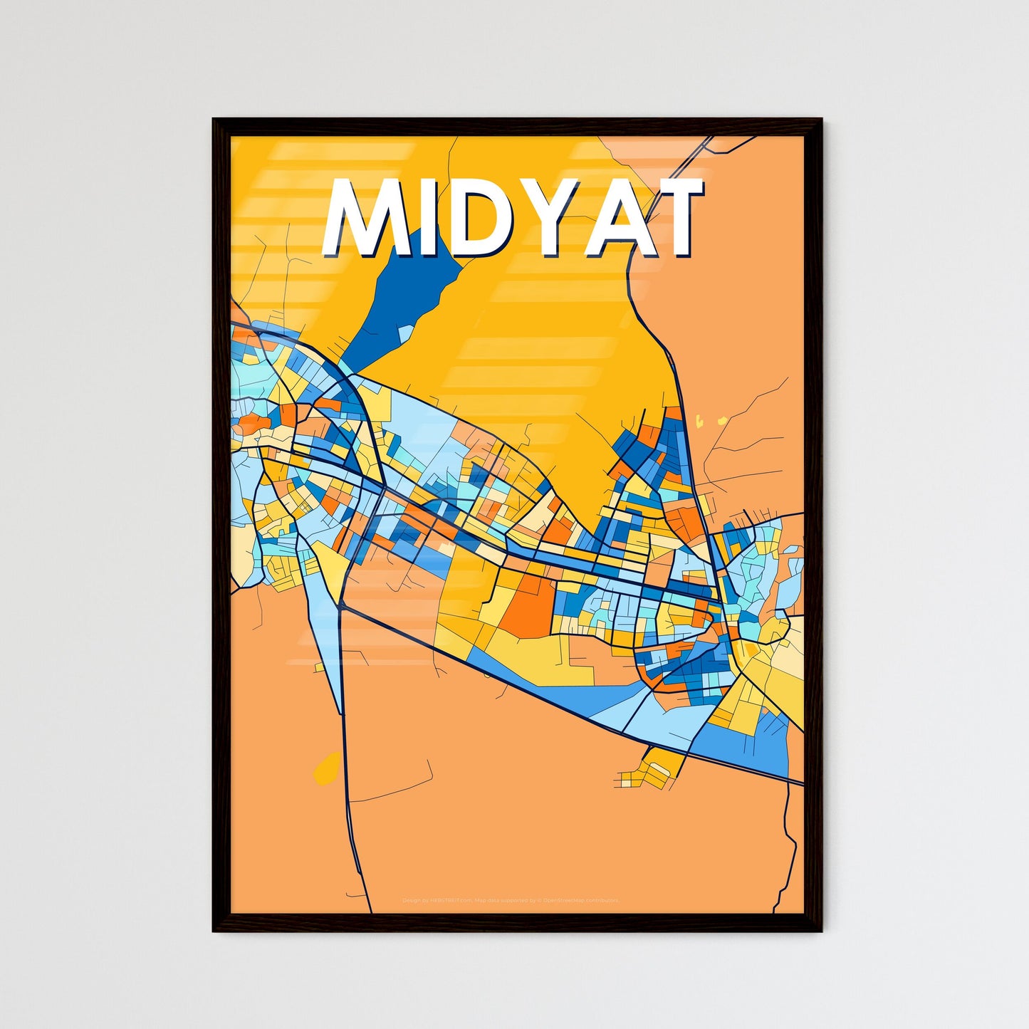 MIDYAT TURKEY Vibrant Colorful Art Map Poster Blue Orange