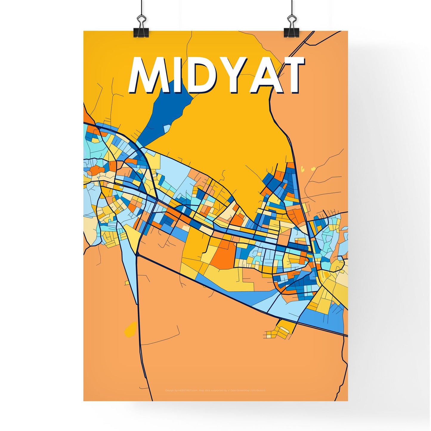 MIDYAT TURKEY Vibrant Colorful Art Map Poster Blue Orange