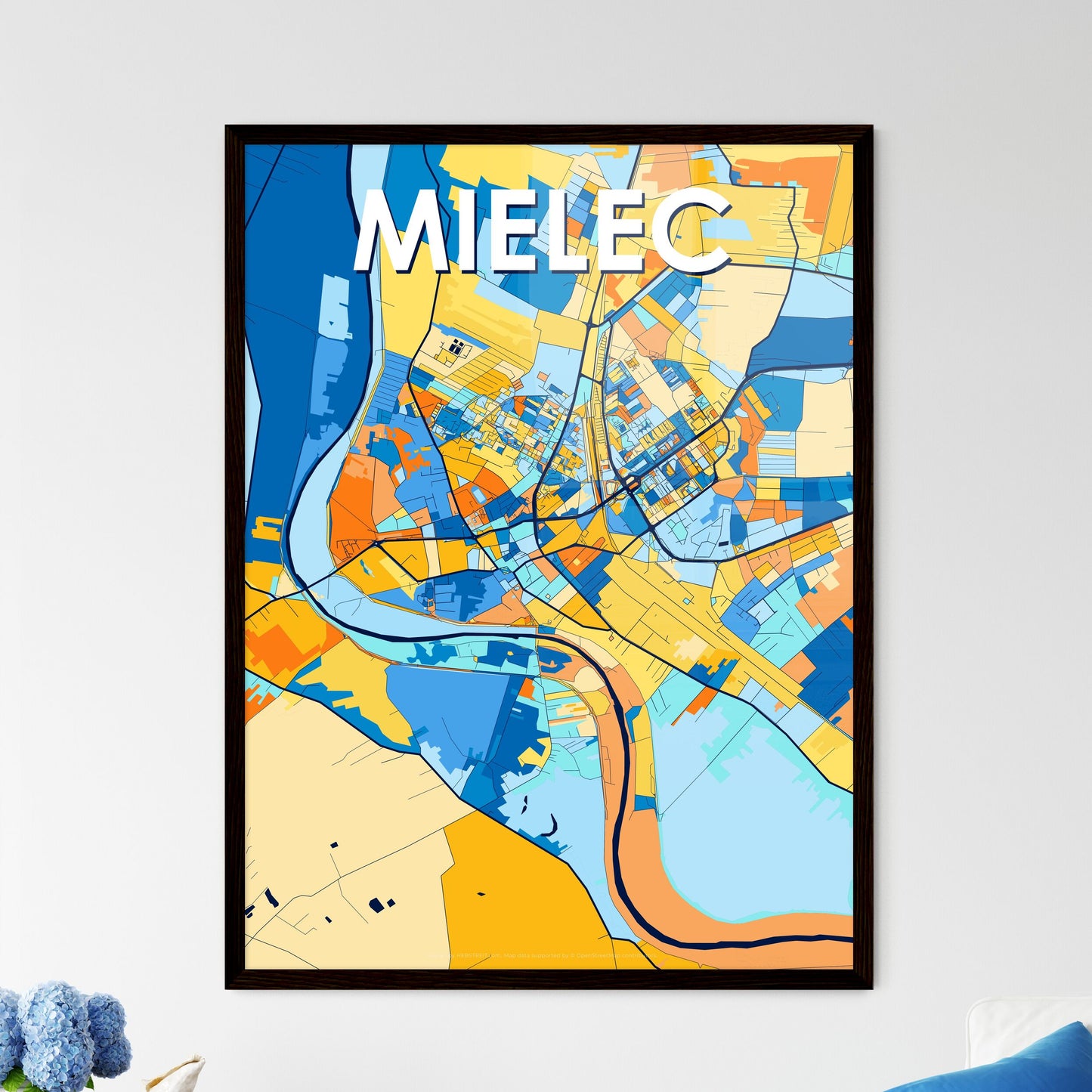 MIELEC POLAND Vibrant Colorful Art Map Poster Blue Orange