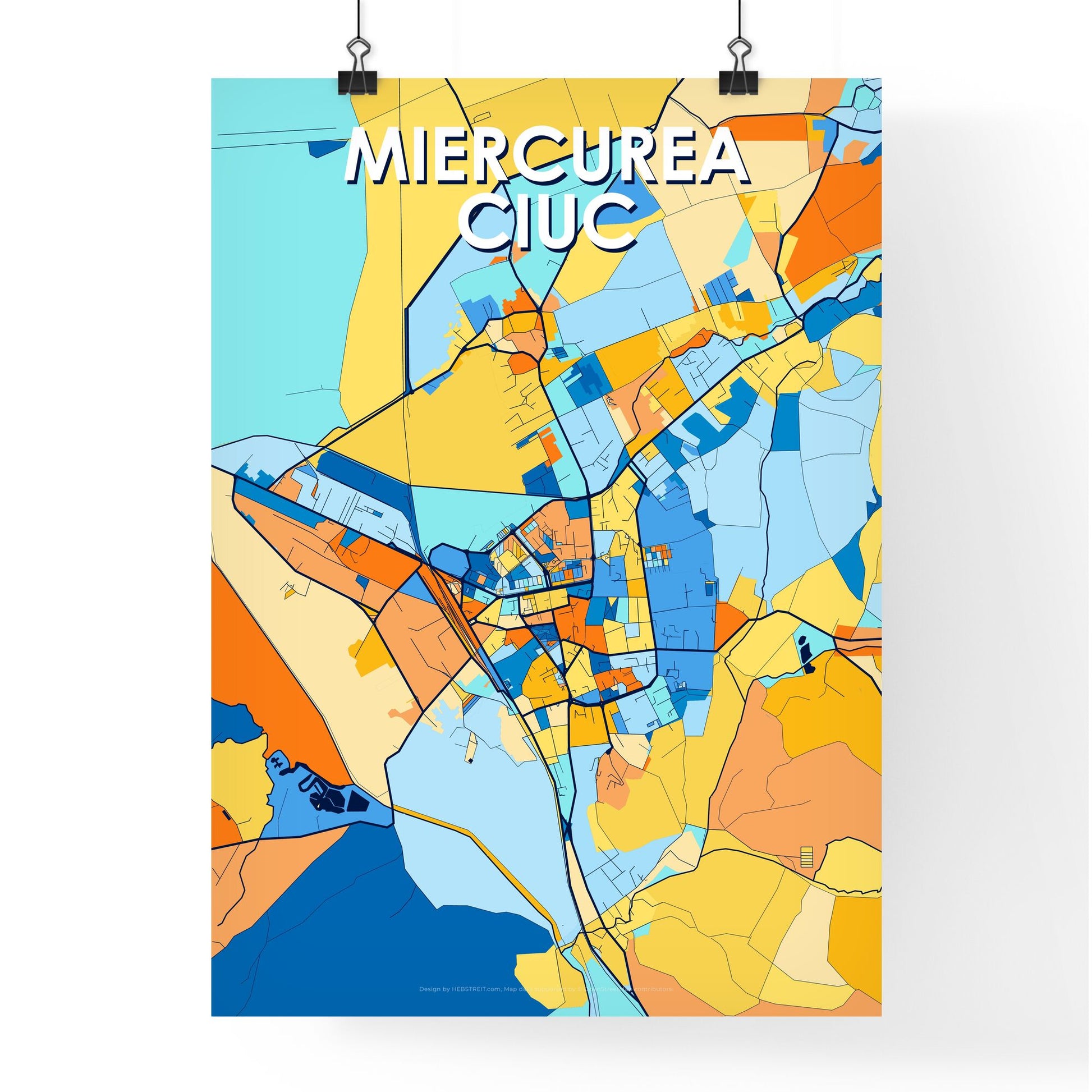 MIERCUREA CIUC ROMANIA Vibrant Colorful Art Map Poster Blue Orange