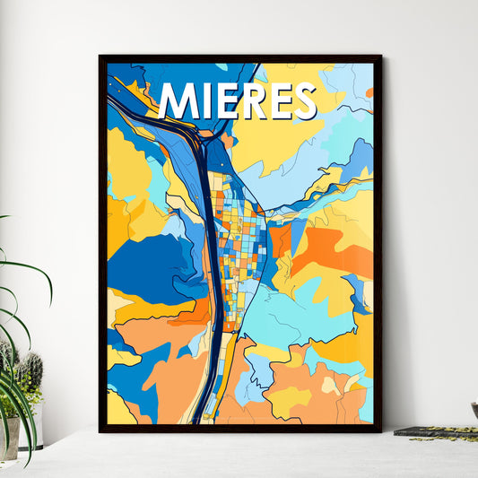 MIERES SPAIN Vibrant Colorful Art Map Poster Blue Orange