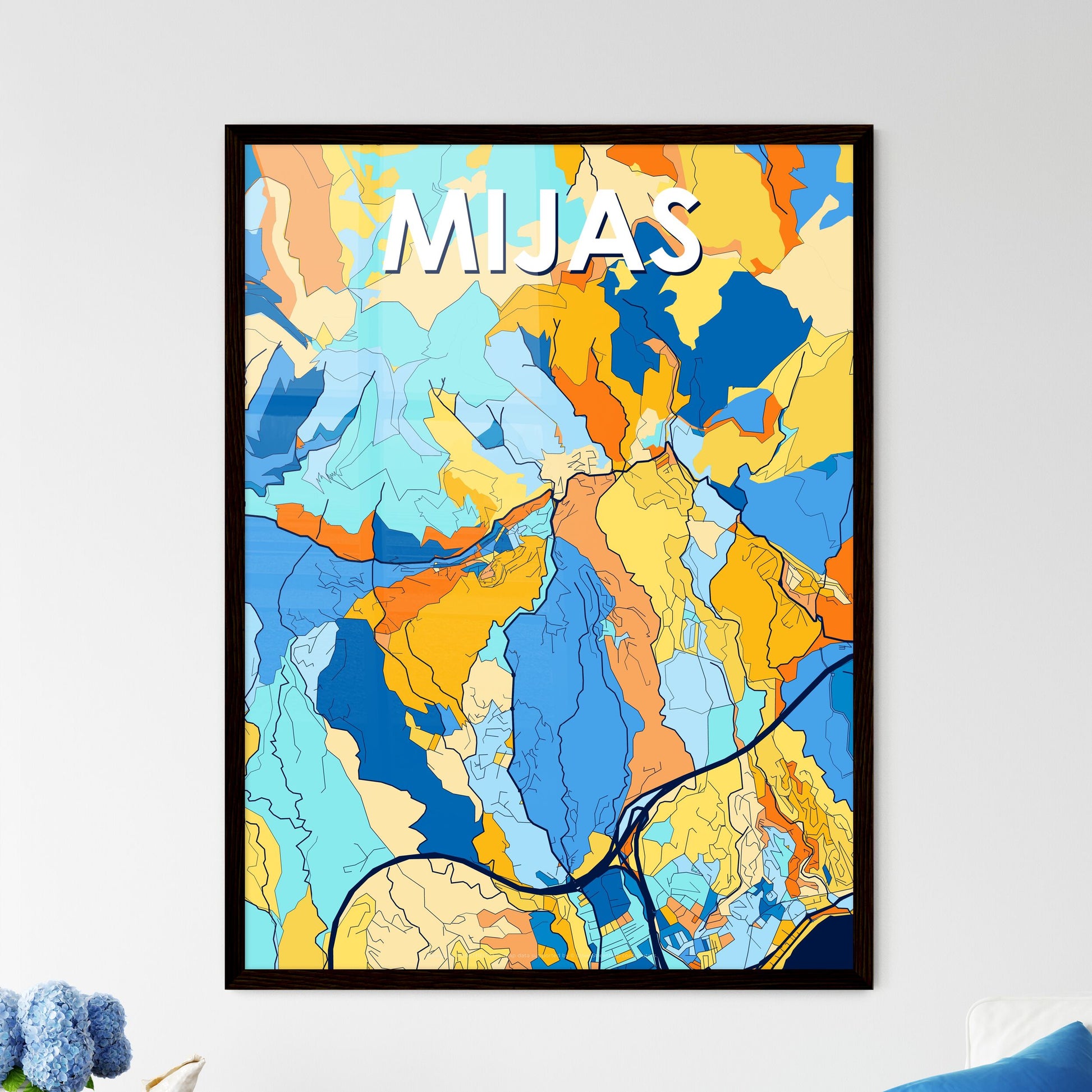 MIJAS SPAIN Vibrant Colorful Art Map Poster Blue Orange