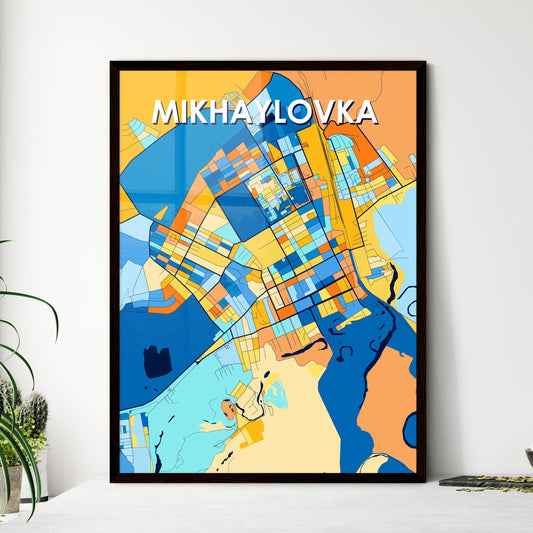 MIKHAYLOVKA RUSSIA Vibrant Colorful Art Map Poster Blue Orange