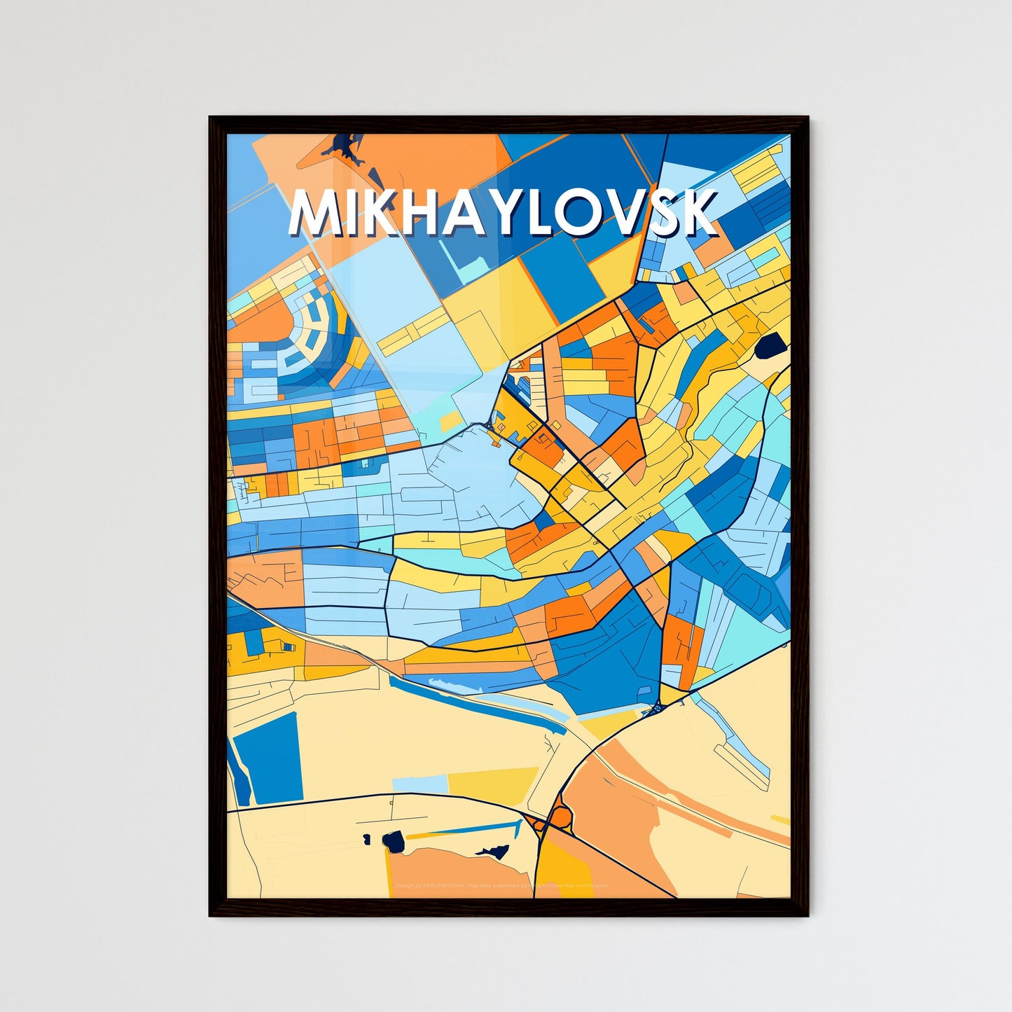 MIKHAYLOVSK RUSSIA Vibrant Colorful Art Map Poster Blue Orange