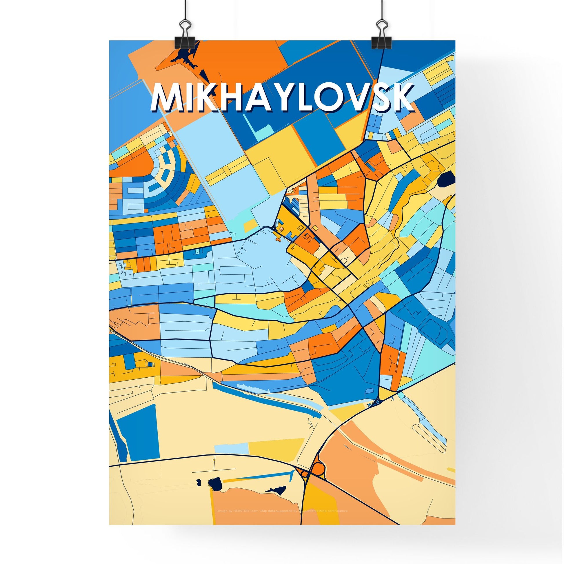 MIKHAYLOVSK RUSSIA Vibrant Colorful Art Map Poster Blue Orange