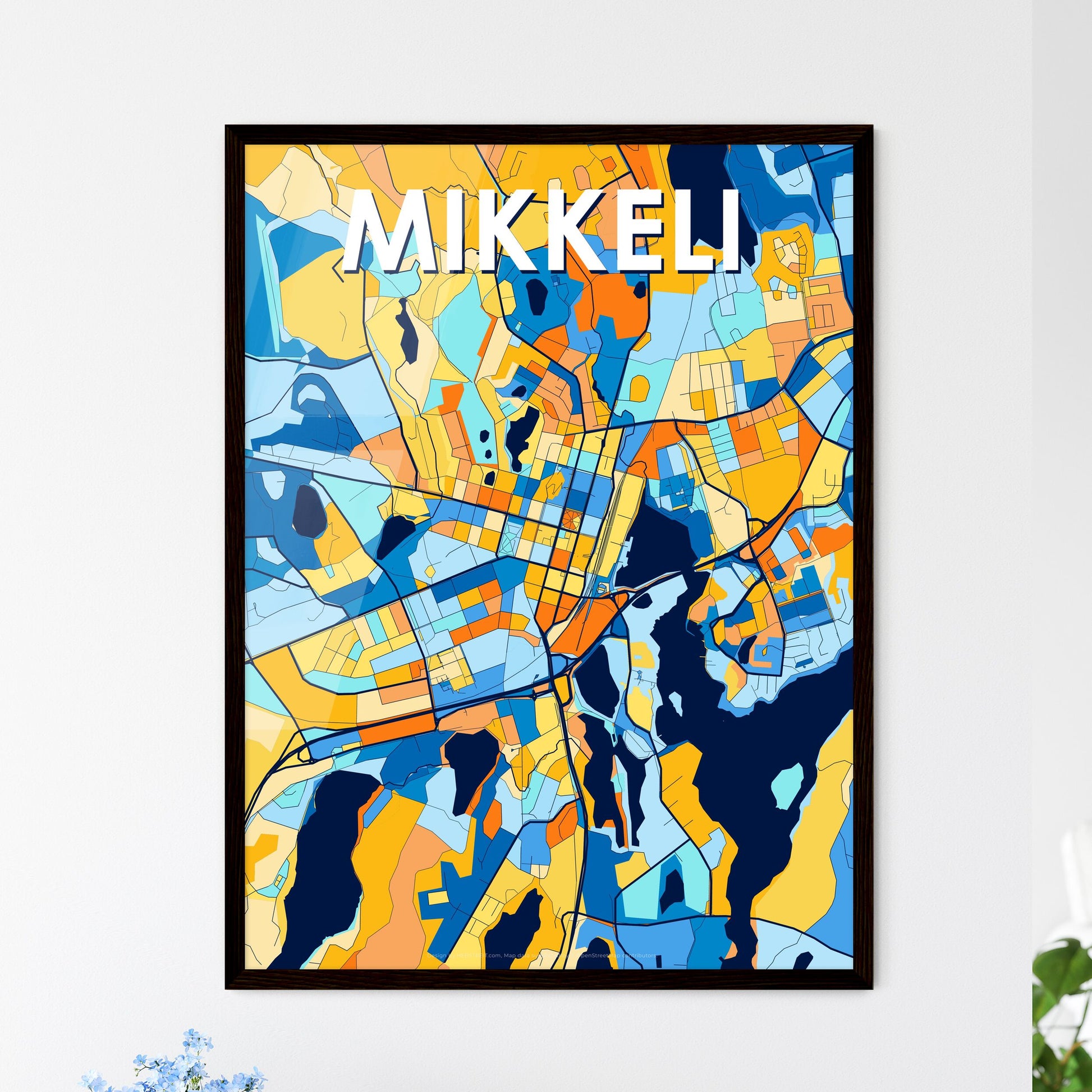 MIKKELI FINLAND Vibrant Colorful Art Map Poster Blue Orange