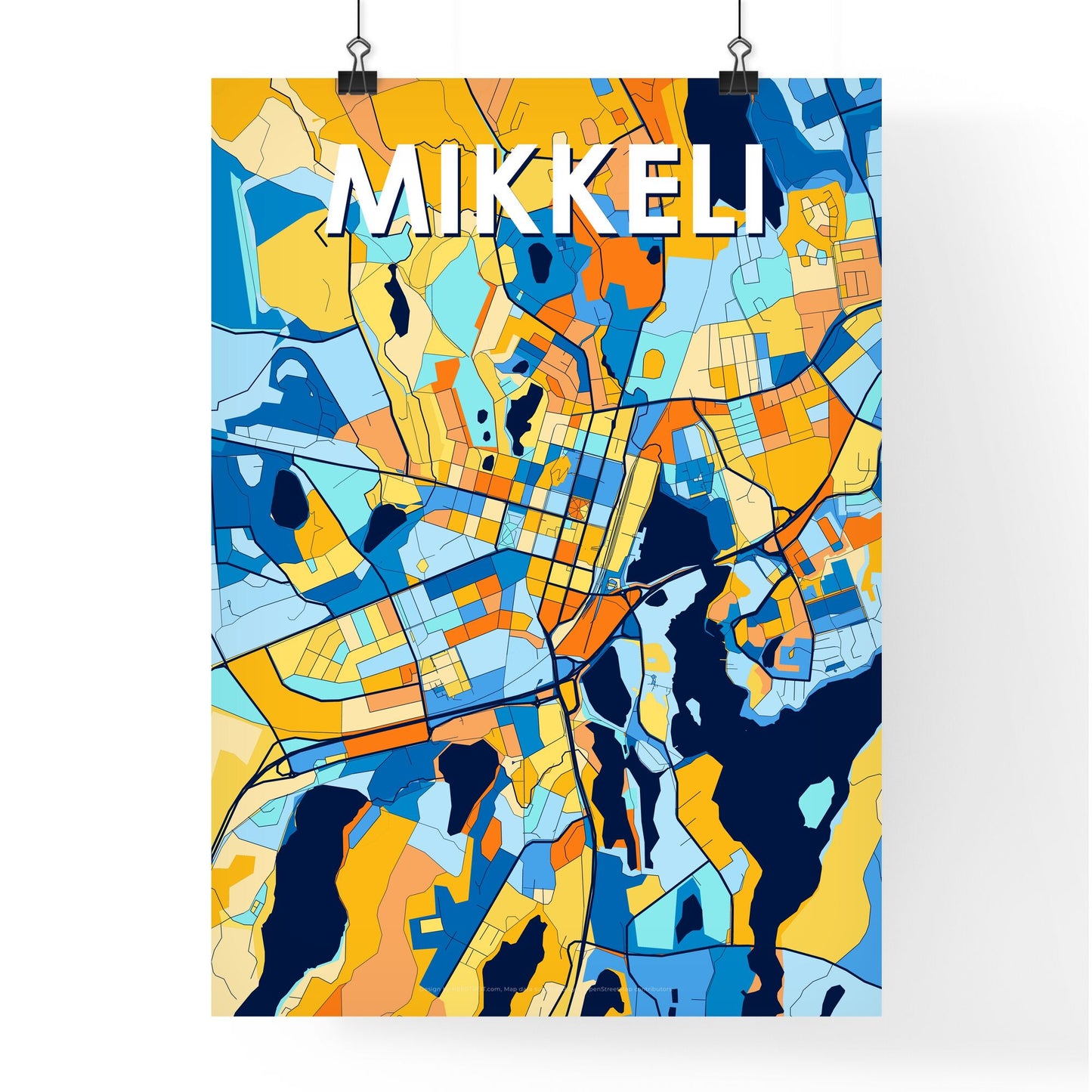 MIKKELI FINLAND Vibrant Colorful Art Map Poster Blue Orange